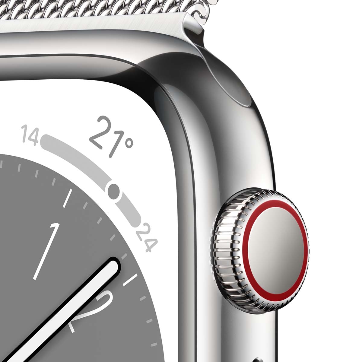 Apple Watch Series 8 GPS + Cellular 45mm con caja de acero inoxidable en plata y pulsera Milanese Loop en plata Plata-3