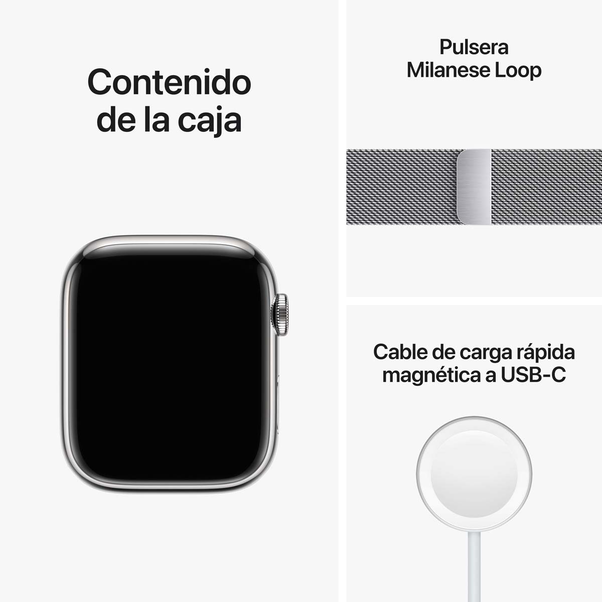 Apple Watch Series 8 GPS + Cellular 45mm con caja de acero inoxidable en plata y pulsera Milanese Loop en plata Plata-7