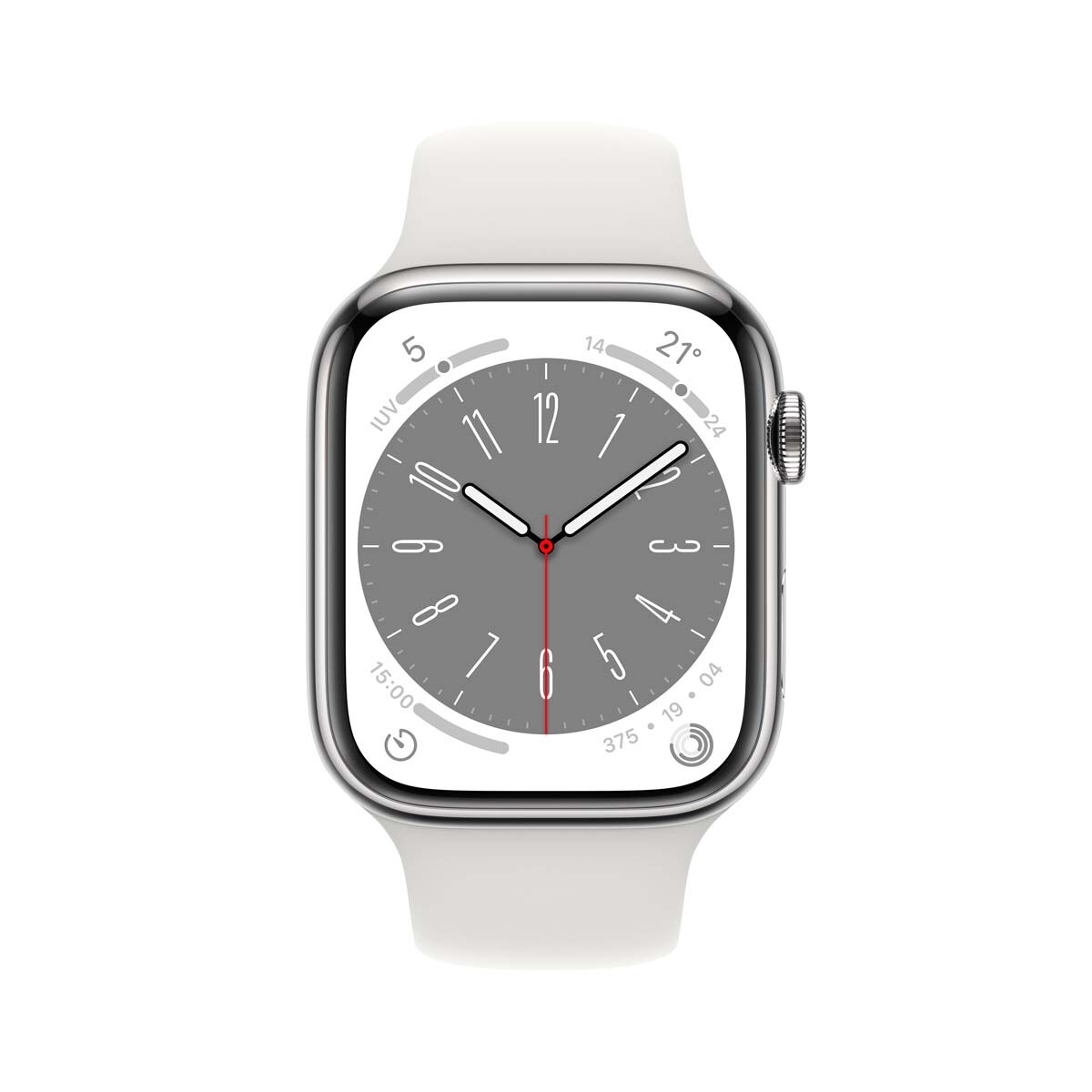 Apple Watch Series 8 GPS + Cellular 45mm con caja de acero inoxidable en plata y correa deportiva blanca Plata-2