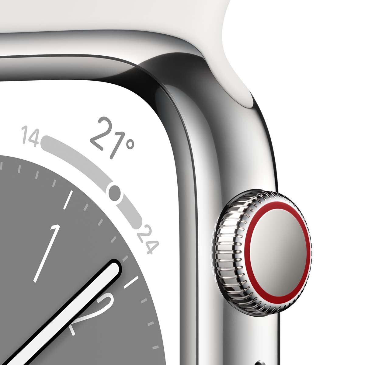 Apple Watch Series 8 GPS + Cellular 45mm con caja de acero inoxidable en plata y correa deportiva blanca Plata-3