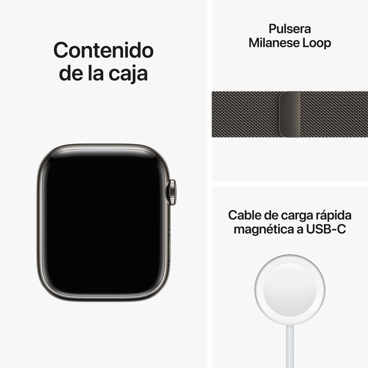 Apple Watch Series 8 GPS + Cellular 45mm con caja de acero inoxidable en grafito y pulsera Milanese Loop en grafito Grafito-7