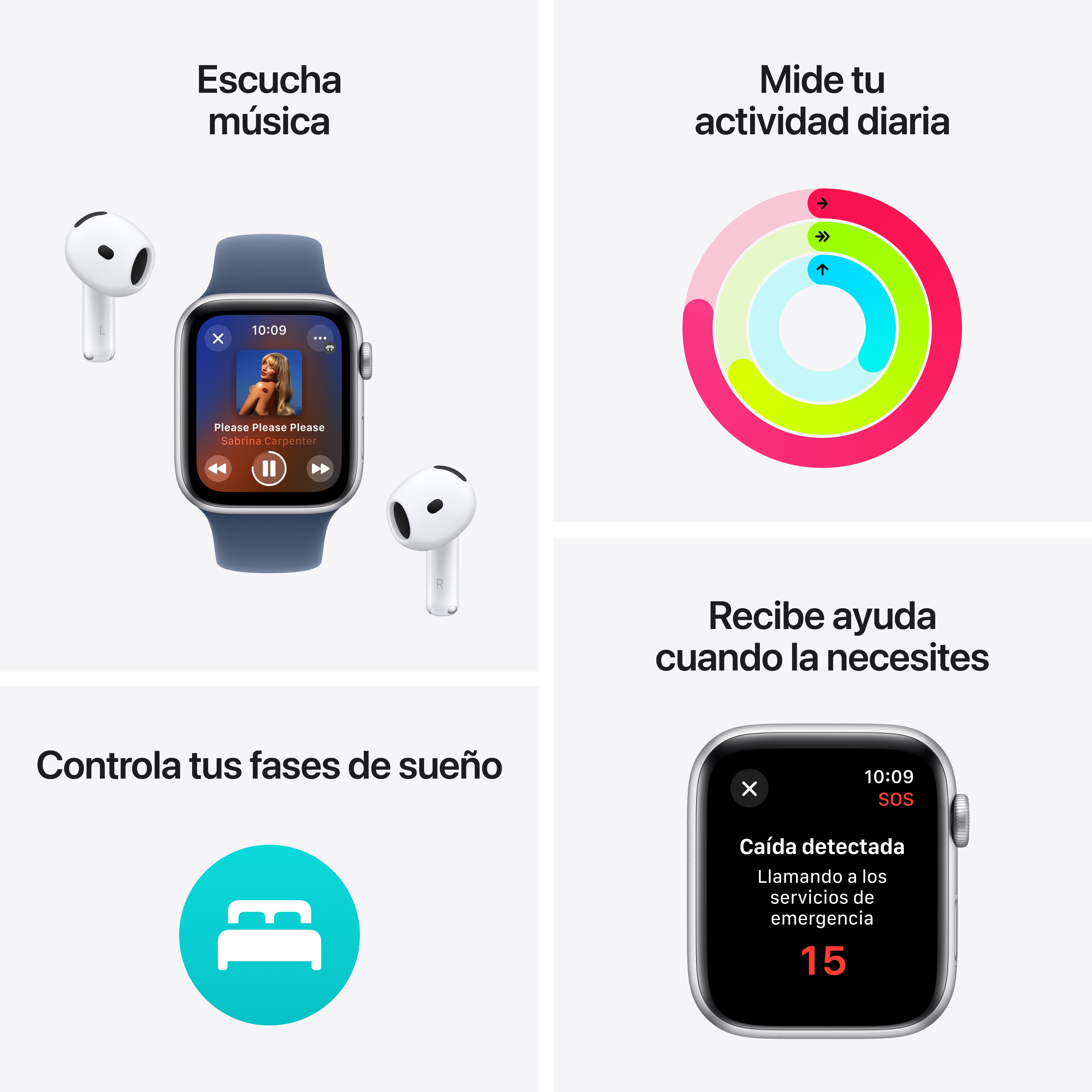 Apple Watch SE GPS 44mm Aluminio Blanco Estrella con correa Loop Deportiva Verde Lago Blanco estrella-3