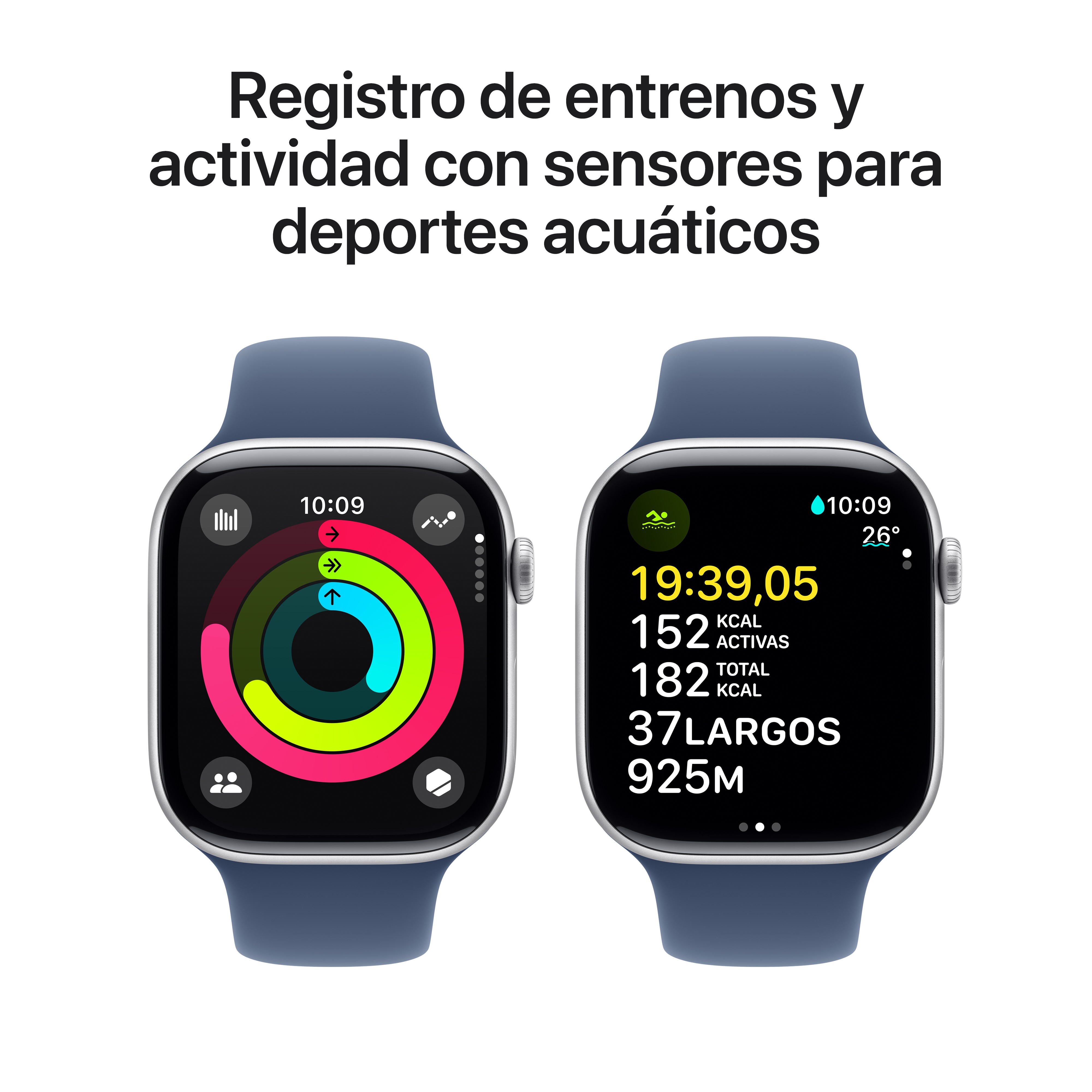 Apple Watch Series 10 GPS 46mm Aluminio Plata con correa Deportiva Azul Denim S/M Plata-5