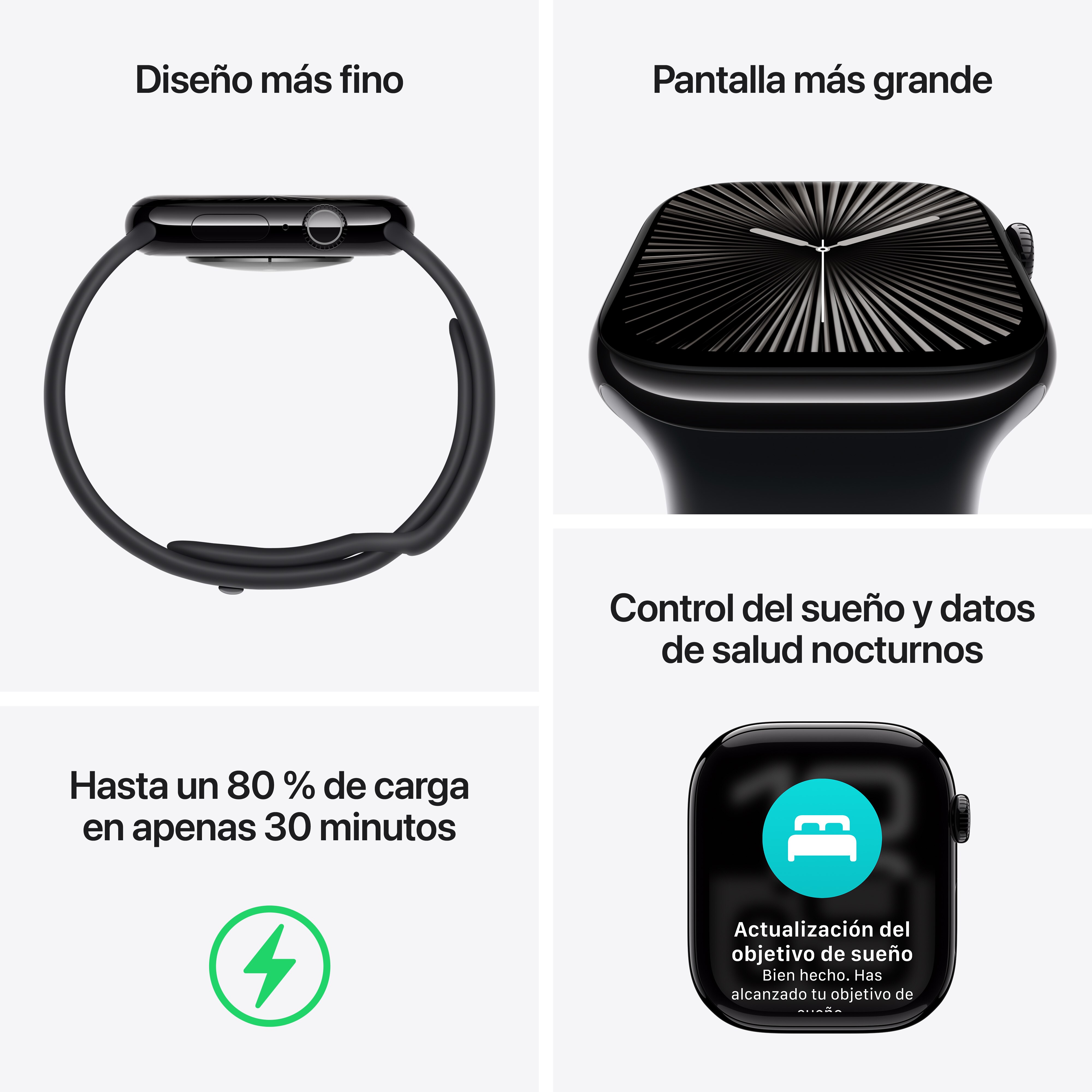 Apple Watch Series 10 GPS + Cellular 46mm Aluminio Negro Azabache con correa Deportiva Negra M/L Negro Azabache-4