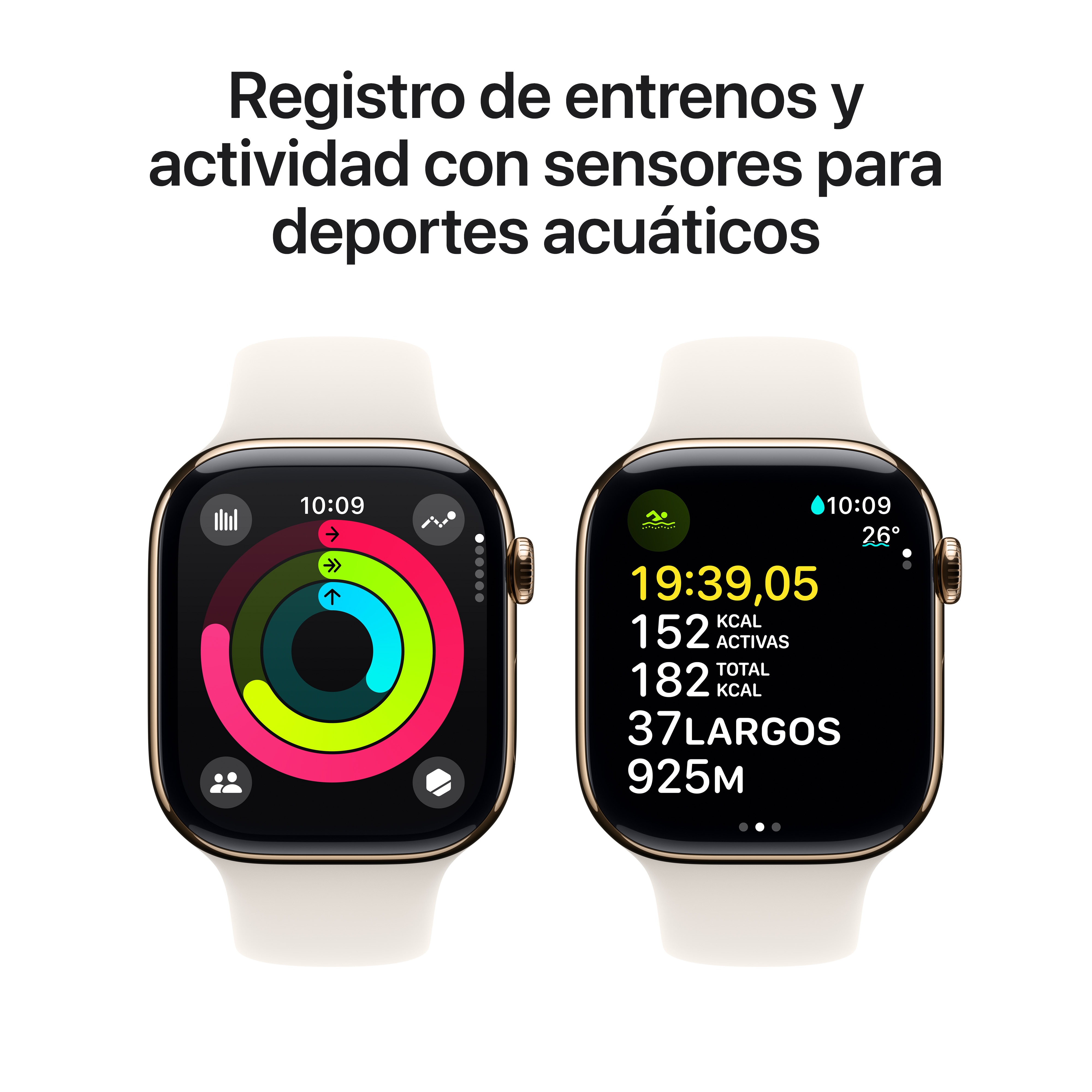 Apple Watch Series 10 GPS + Cellular 46mm Titanio Oro con correa Deportiva Blanco Estrella M/L Oro-5