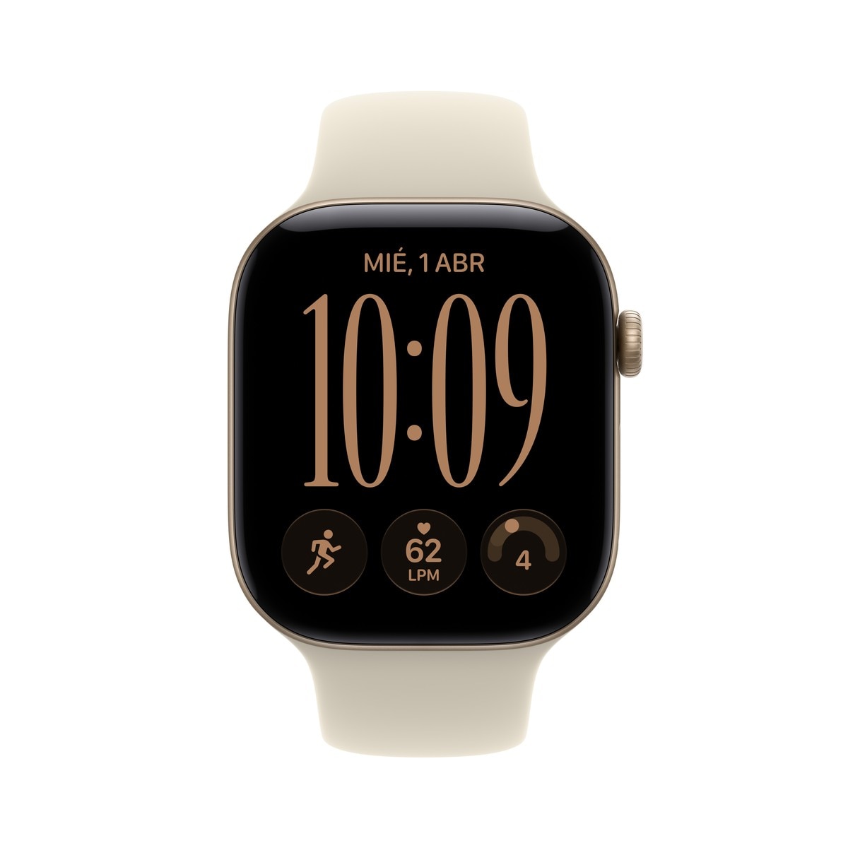 Apple Watch Série 12 com GPS + Cellular, 46 mm, em alumínio dourado claro, com bracelete desportiva na cor areia (S/M) Alumínio/Dourado-2