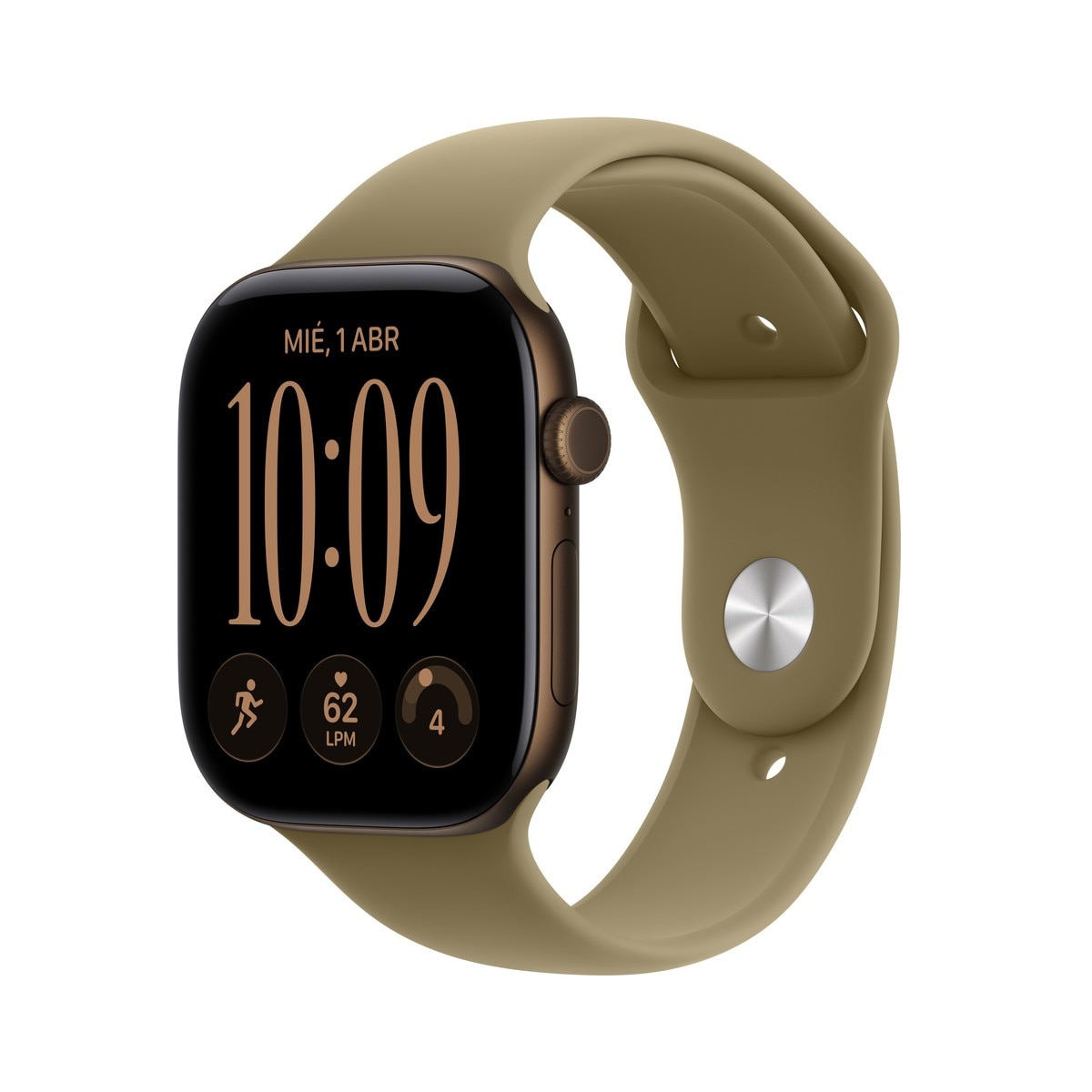 Imagem 0 de Apple Watch Série 12 GPS + Cellular 46 mm, cor bronze escuro, com bracelete desportivo verde-oliva (M/L)