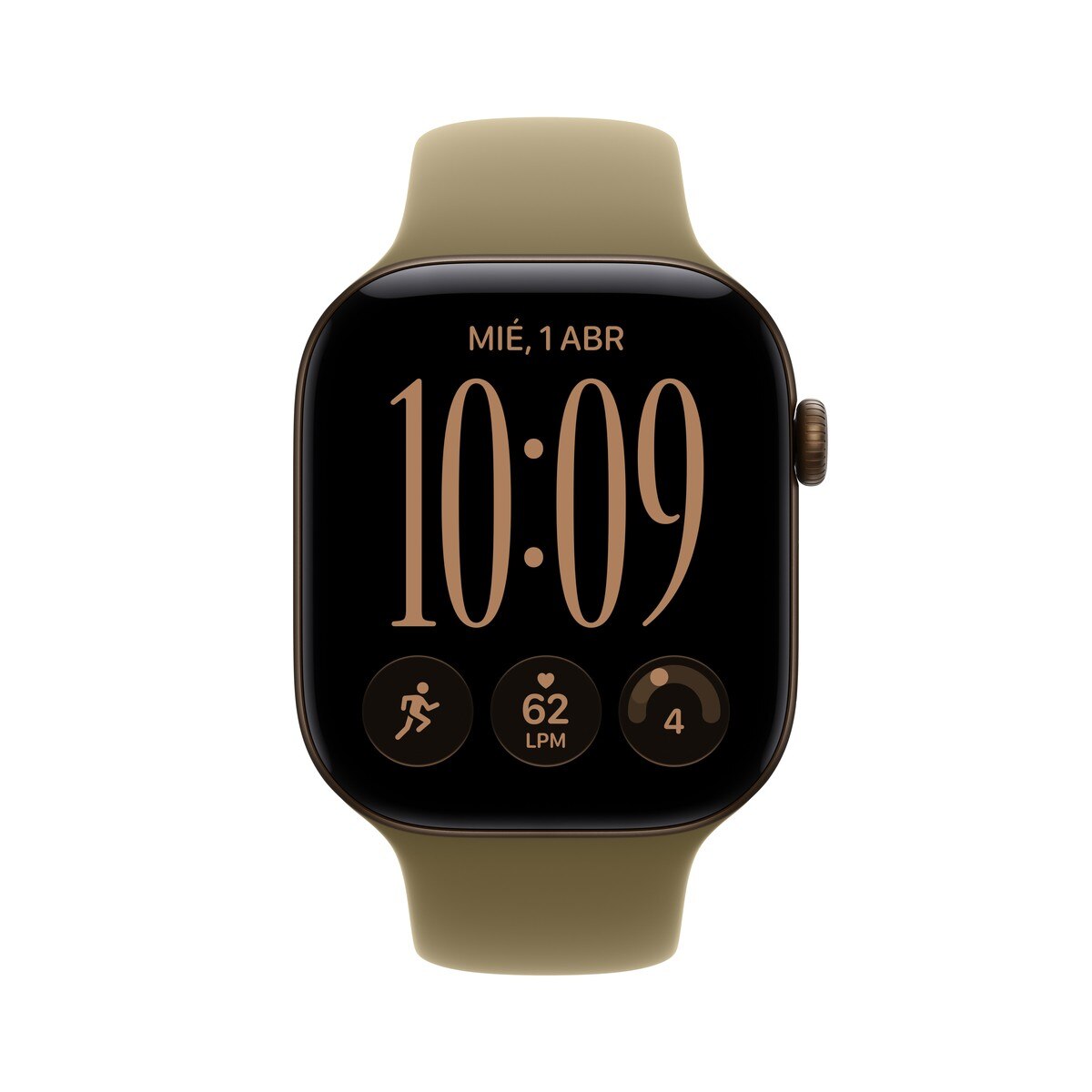 Apple Watch Série 12 GPS + Cellular 46 mm, cor bronze escuro, com bracelete desportivo verde-oliva (M/L) Alumínio Bronze Escuro-2