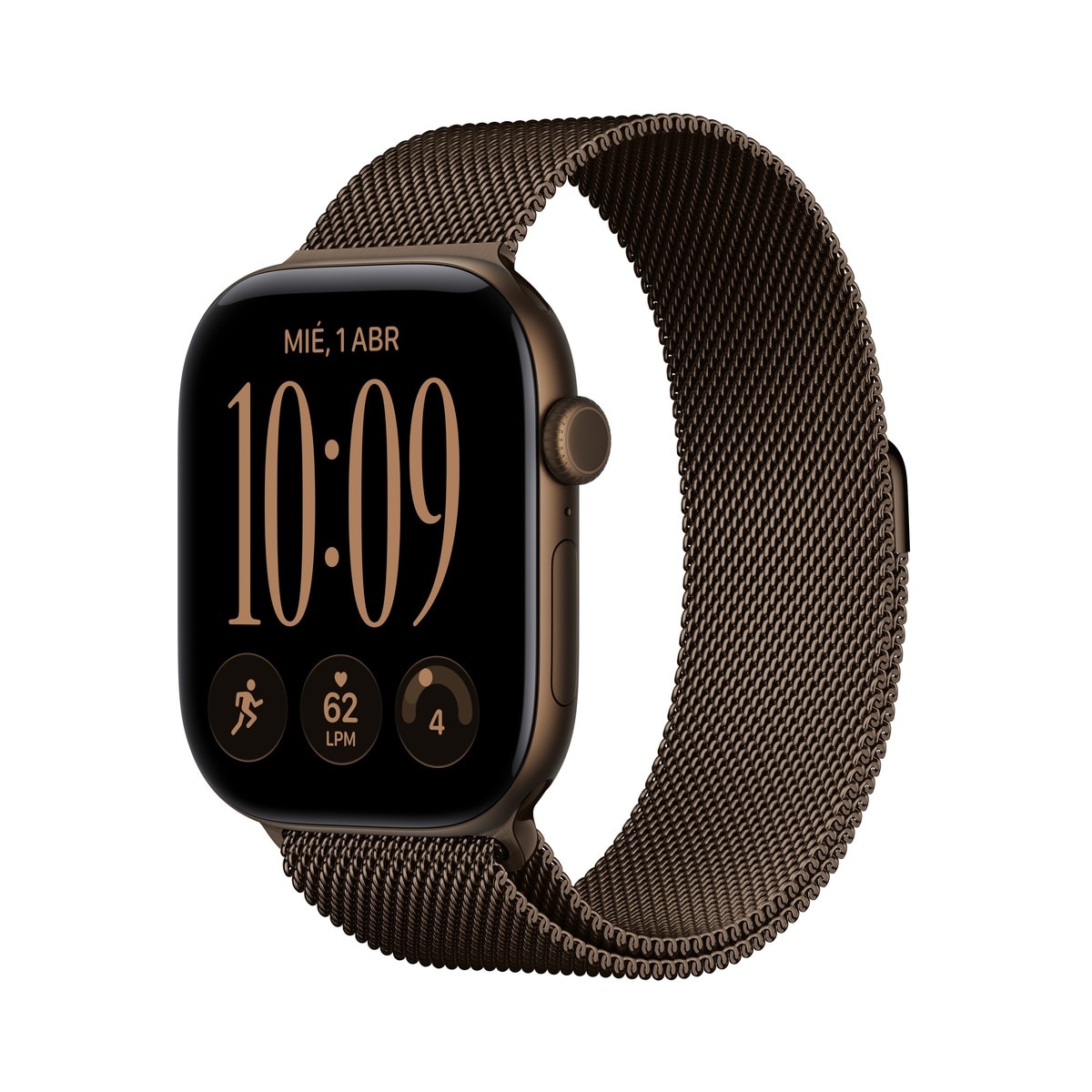Imagem 0 de Apple Watch Série 12 com GPS, 46 mm, em alumínio cor de bronze escuro, com bracelete Milanese Loop cor de bronze escuro (M/L)