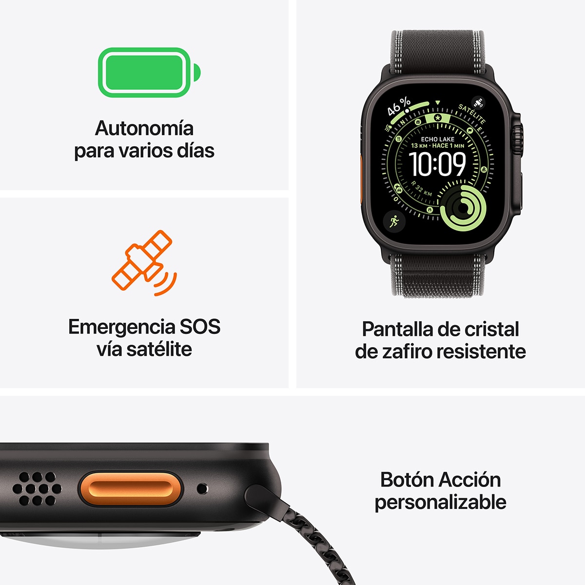 Apple Watch Ultra 3 GPS + Cellular 49mm  Titanio negro con Correa Loop Trail Negro/Carbón (M/L) Titanio Negro-3