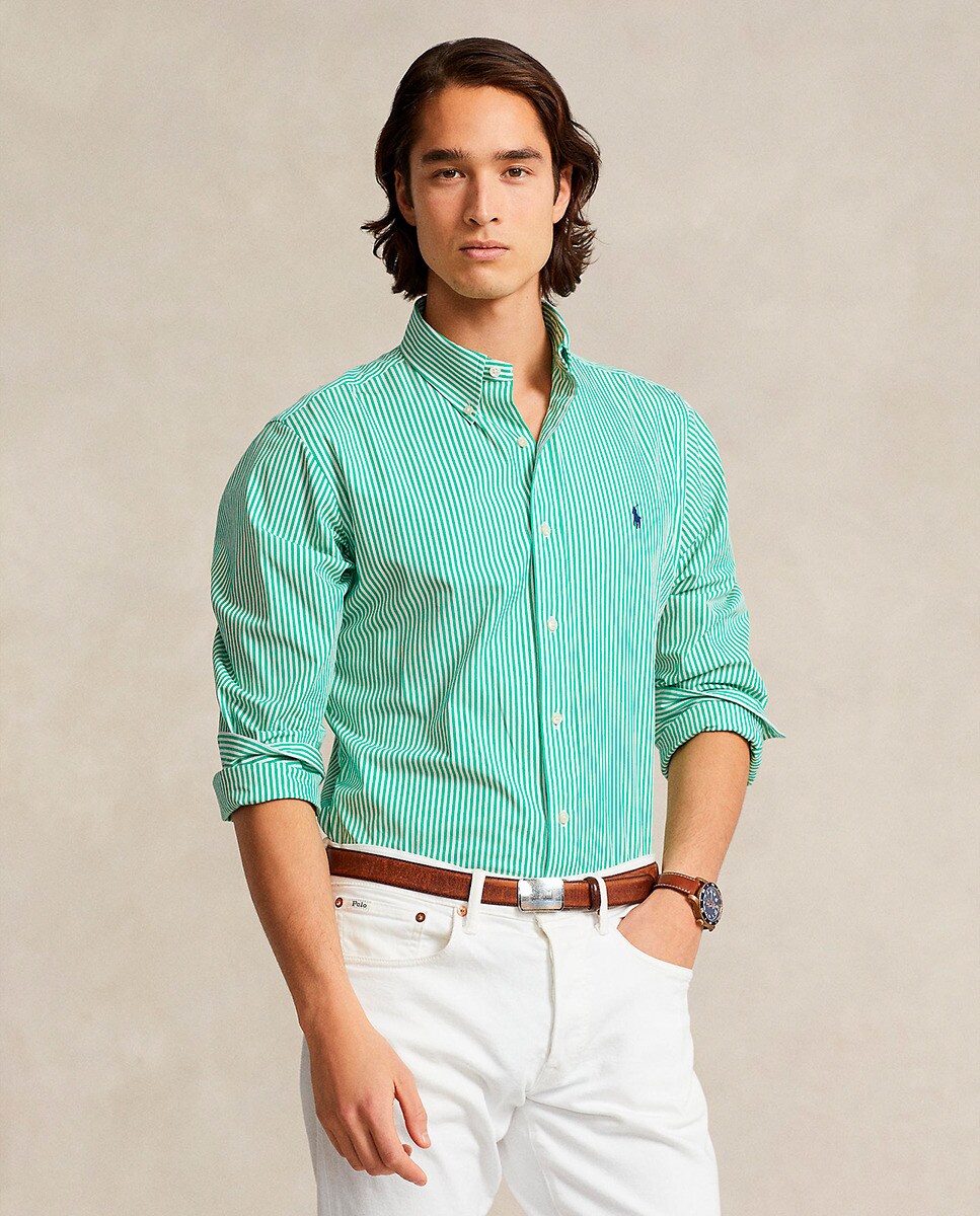 Camisa Custom Fit de Popelina Verde-1