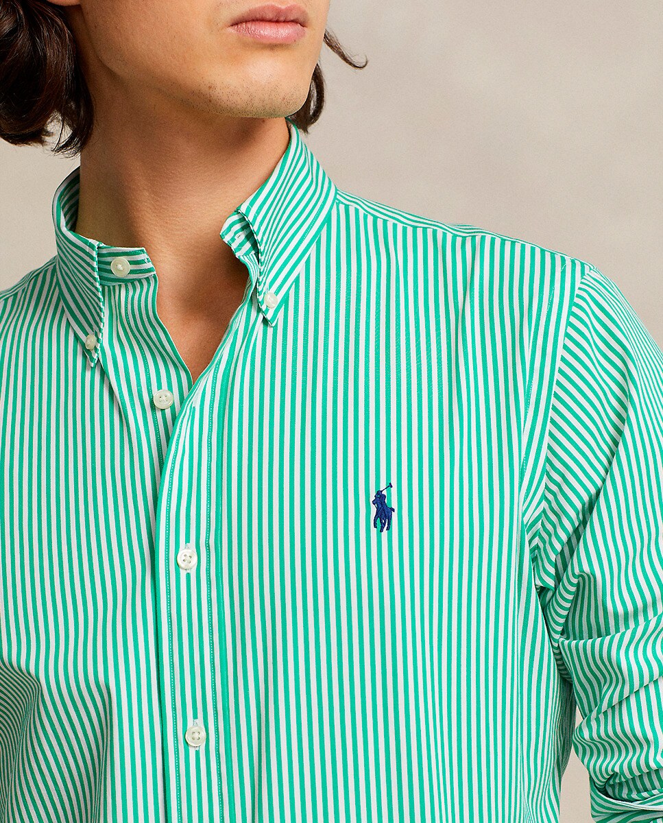 Camisa Custom Fit de Popelina Verde-4