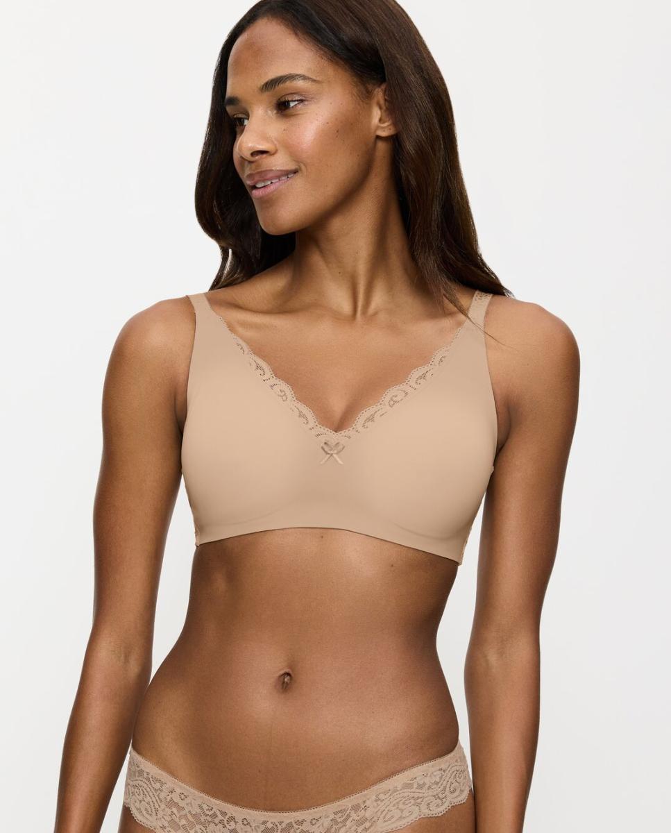 Soutien Redutor sem Aro e com Detalhes de Renda e Jacquard Natural-1