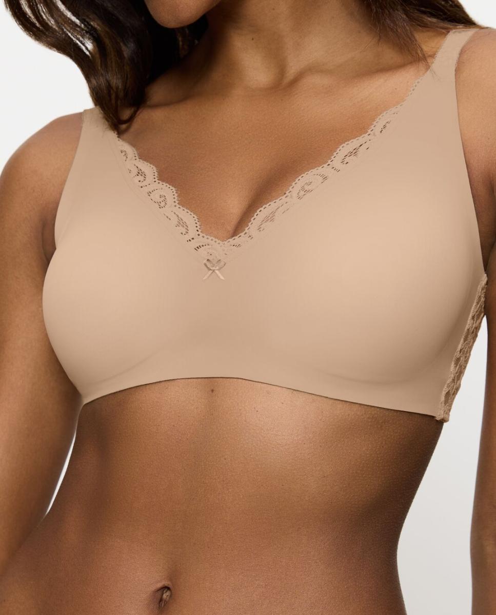 Soutien Redutor sem Aro e com Detalhes de Renda e Jacquard Nude-3