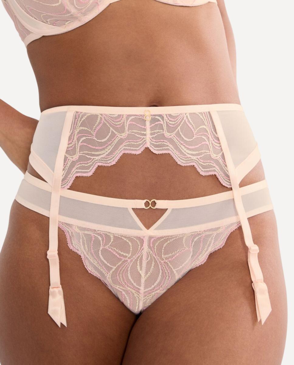 Cinto de Ligas que Realça e Define a Cintura, Confecionado em Delicada Renda Italiana de Brilho Subtil Nude-3