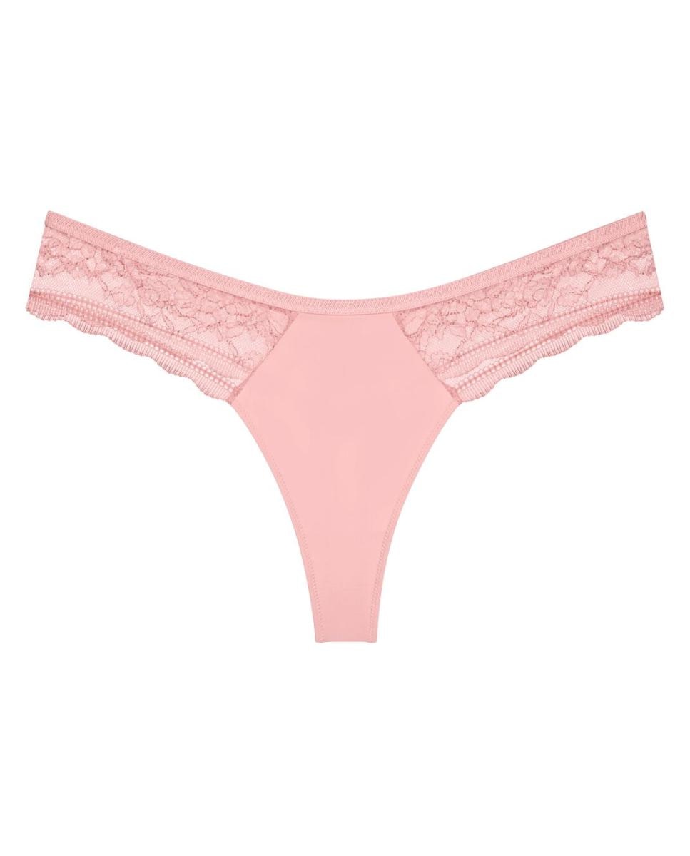 Cueca Tipo Tanga com Cinta Adornada com Detalhes de Desenho Combinados com o Soutien Rosa-claro-4