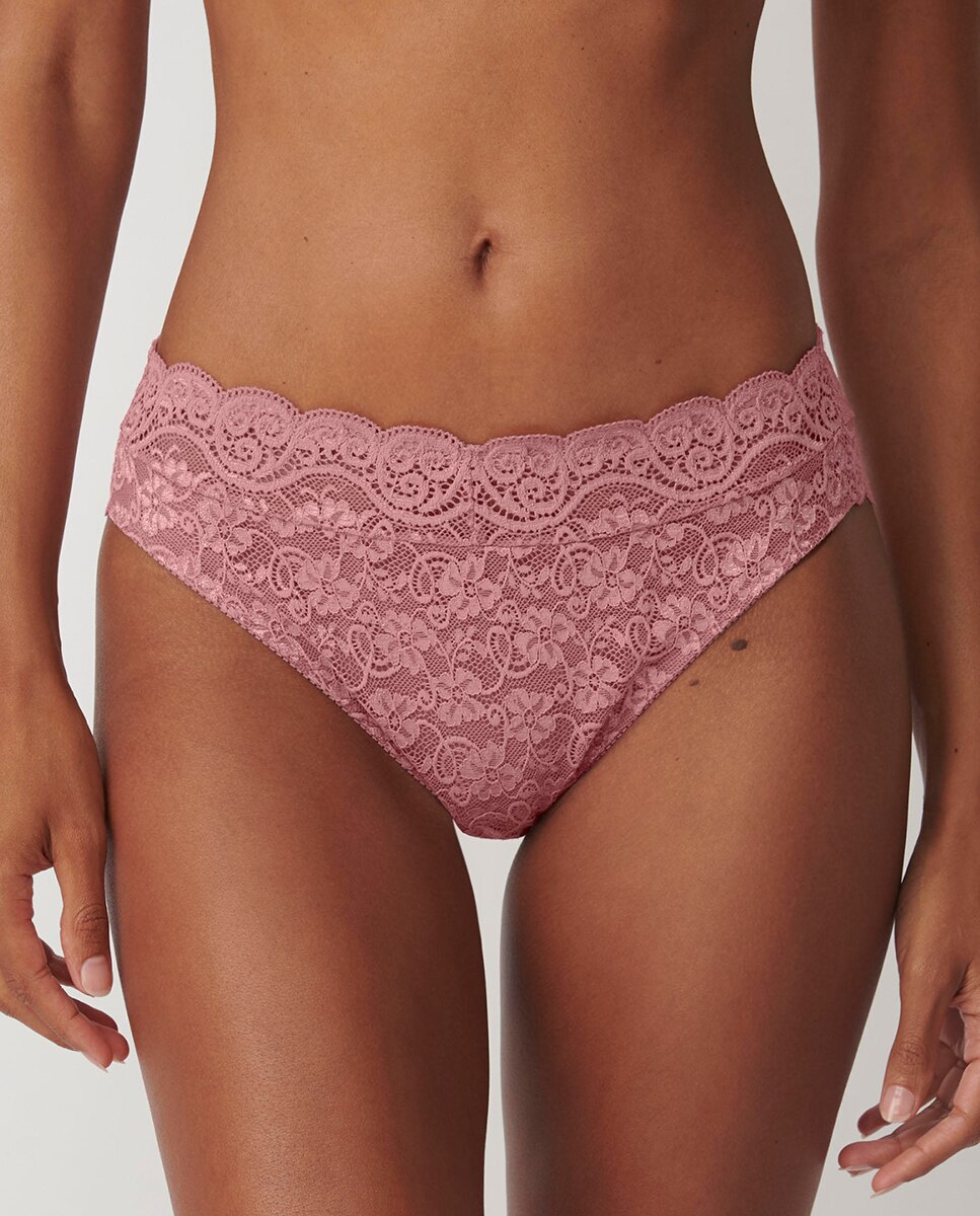 Cueca clássica Amourette de renda Rosa-1