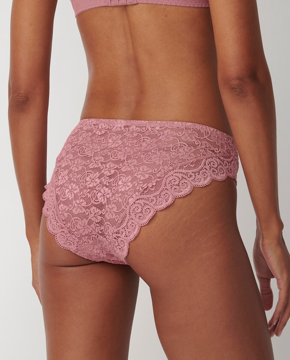 Cueca clássica Amourette de renda Rosa-2