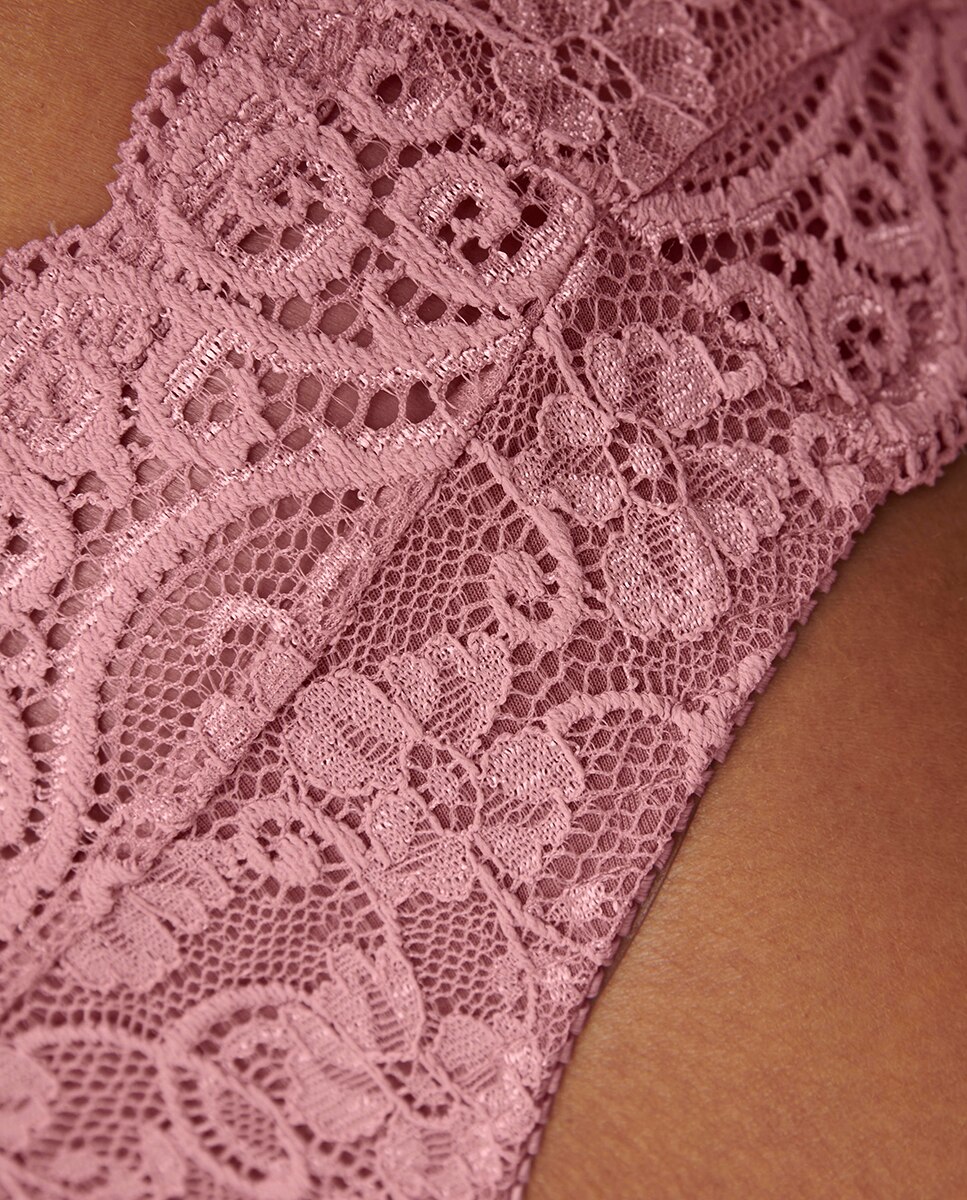 Cueca clássica Amourette de renda Rosa-3