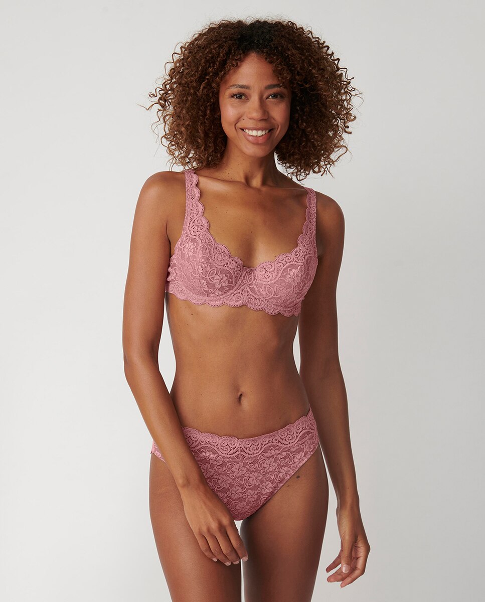 Cueca clássica Amourette de renda Rosa-5