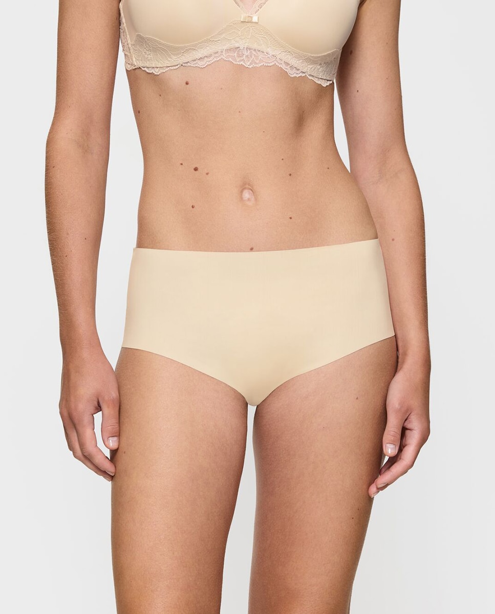 Cueca Maxi com Renda Elástica Decorativa e Corte Refinado, Confecionada em Microfibra Sustentável. Cru-1