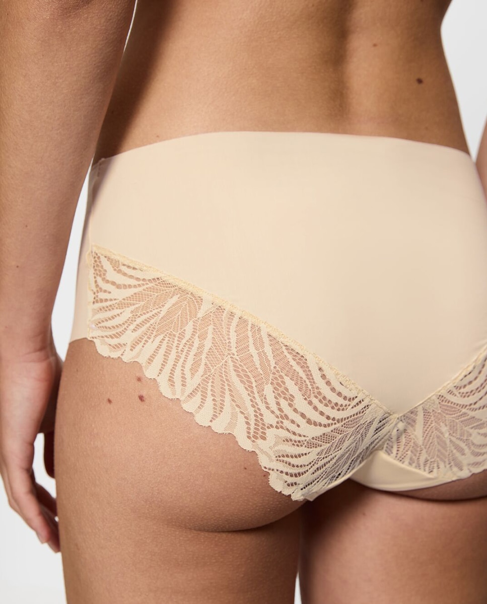 Cueca Maxi com Renda Elástica Decorativa e Corte Refinado, Confecionada em Microfibra Sustentável. Cru-3