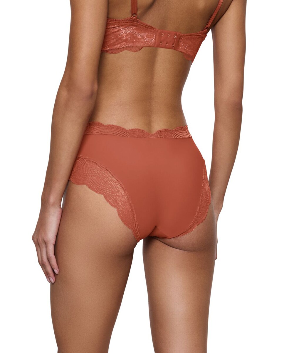 Cueca de Cintura Subida com Detalhes de Renda Elástica Telha-2