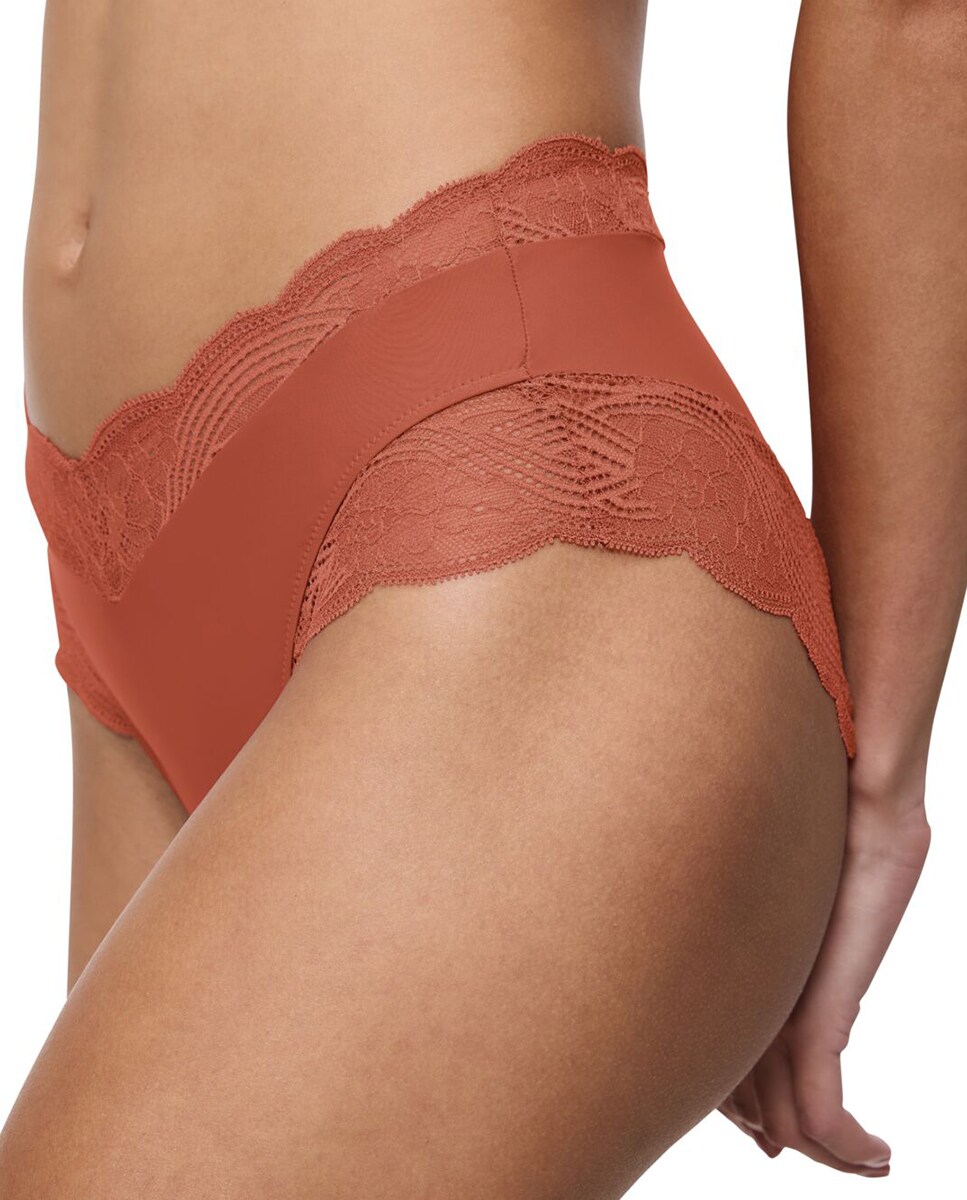 Cueca de Cintura Subida com Detalhes de Renda Elástica Telha-3