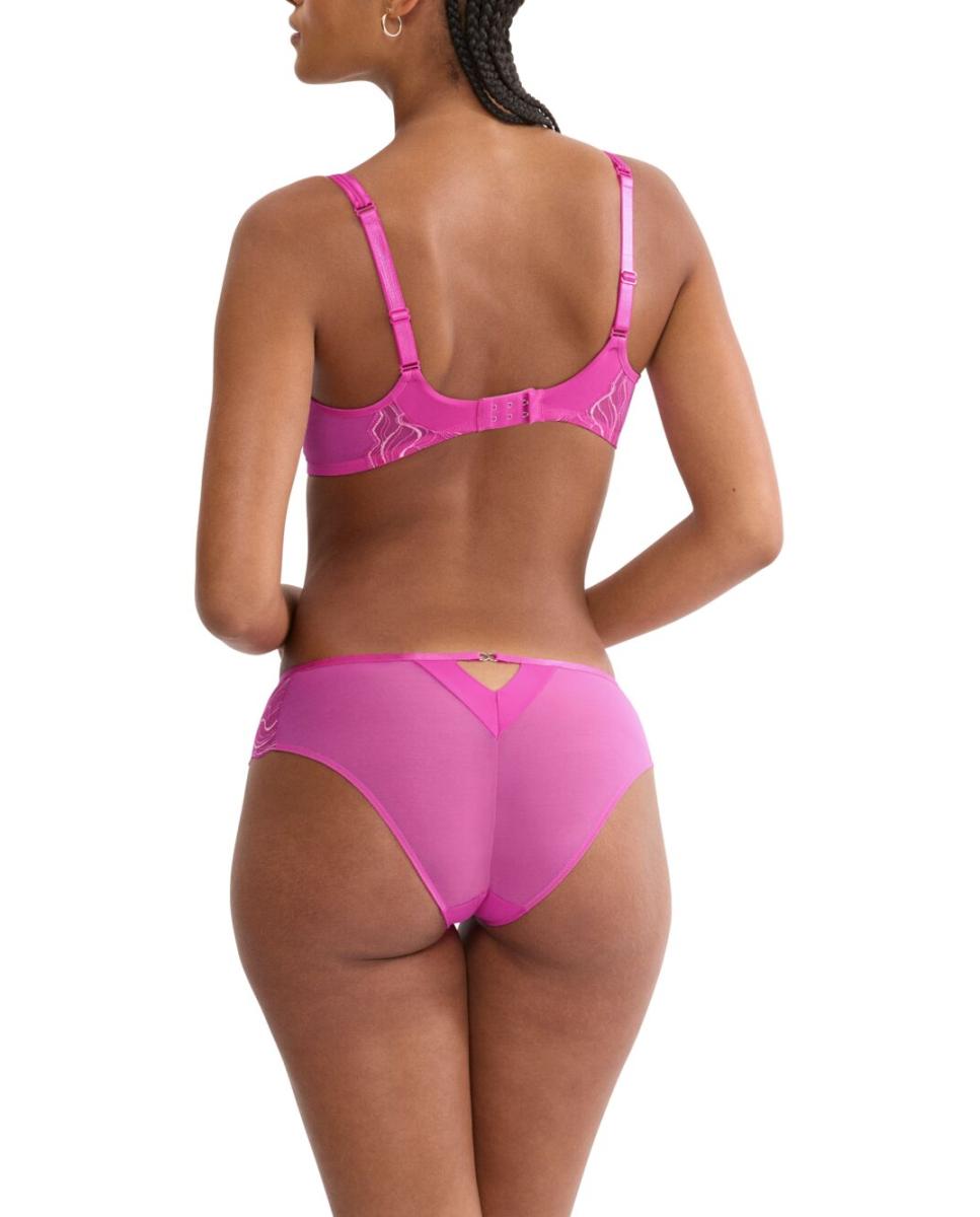 Cueca Hipster com Delicada Renda Italiana e Microfibra Lisa e Detalhe de Argola Dupla Dourada Atrás Fúcsia-2