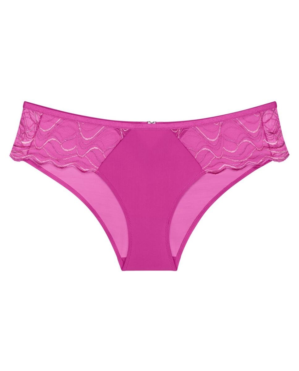 Cueca Hipster com Delicada Renda Italiana e Microfibra Lisa e Detalhe de Argola Dupla Dourada Atrás Fúcsia-4