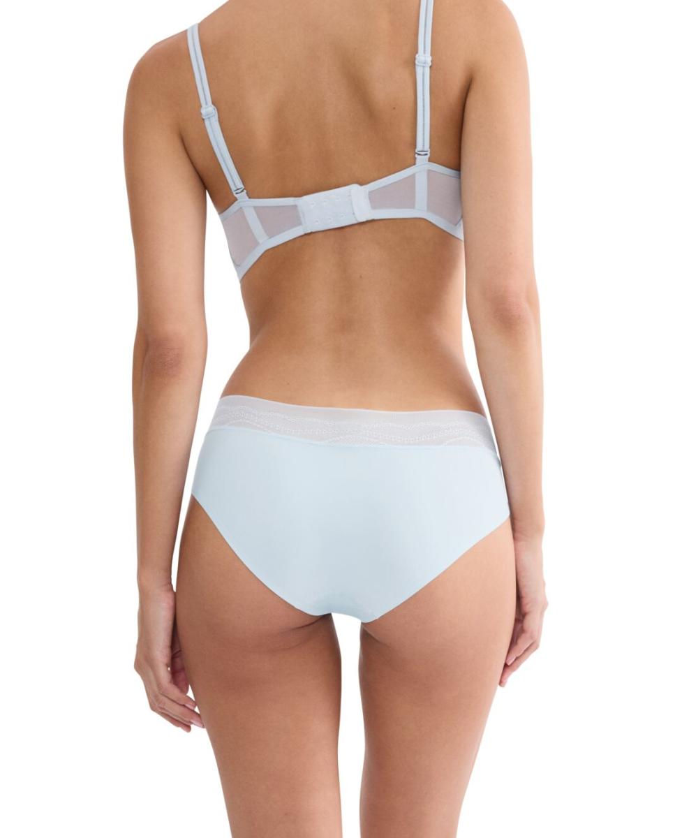 Cueca Hipster em Micro Tecido Ligeiro e Suave com Renda Gráfica Super Plana Azul-claro-2