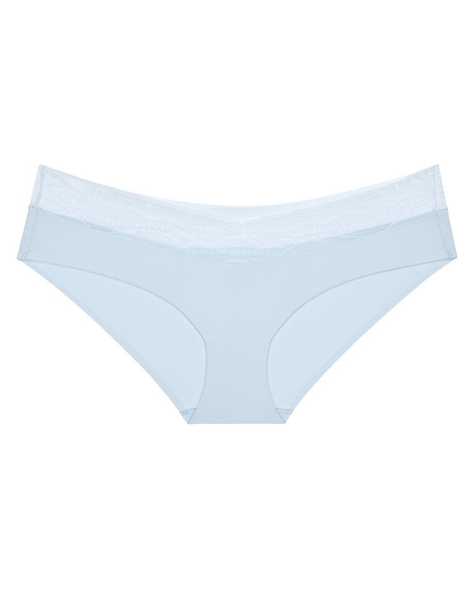Cueca Hipster em Micro Tecido Ligeiro e Suave com Renda Gráfica Super Plana Azul-claro-4