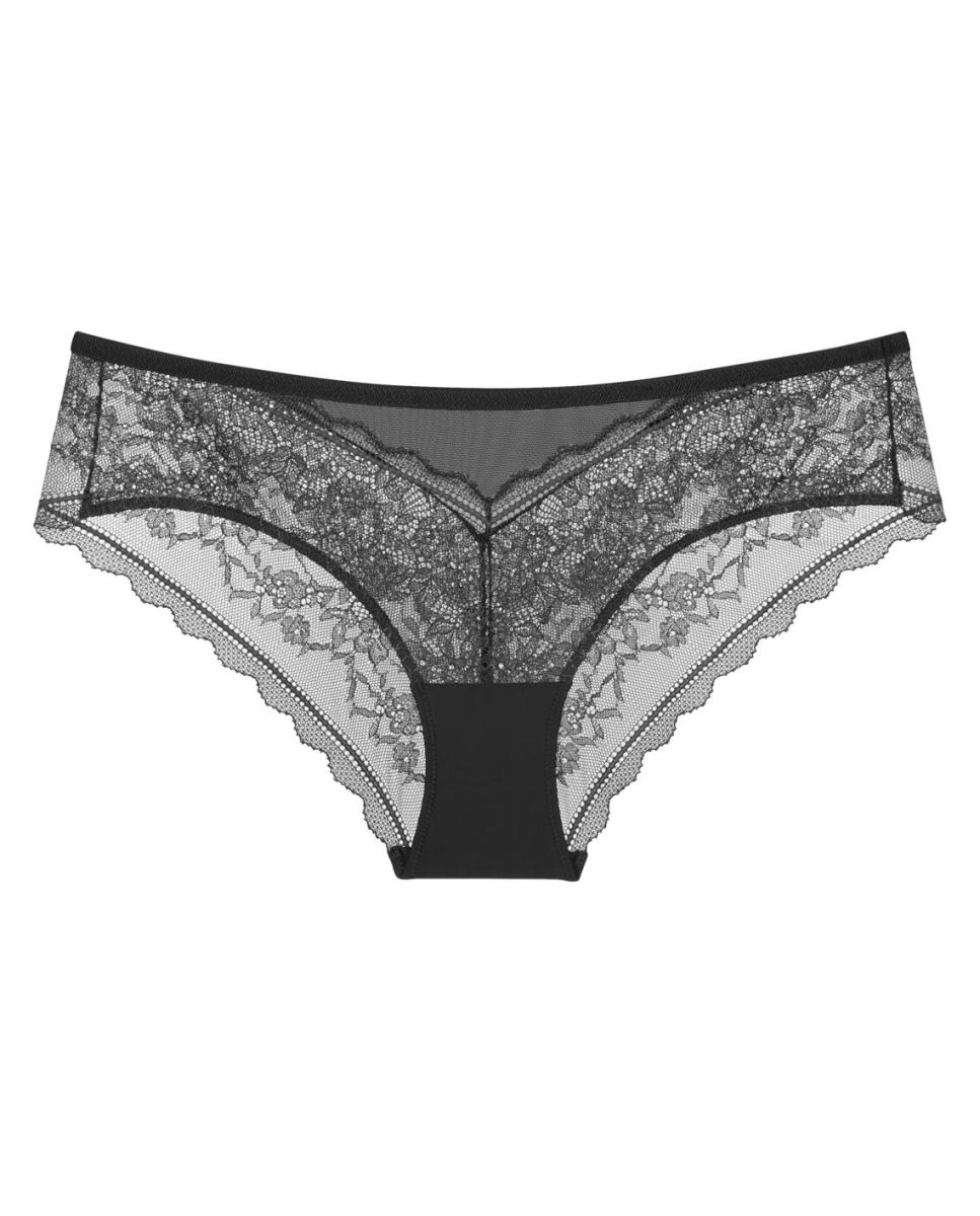 Cueca Hipster com Renda Floral Bicolor e Delicadas Inserções de Malha para Realçar o Design Feminino Preto-4