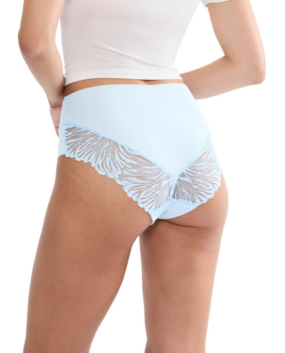 Cueca Maxi com Renda Elástica Decorativa e Corte Refinado, Confecionada em Microfibra Sustentável Azul-claro-2