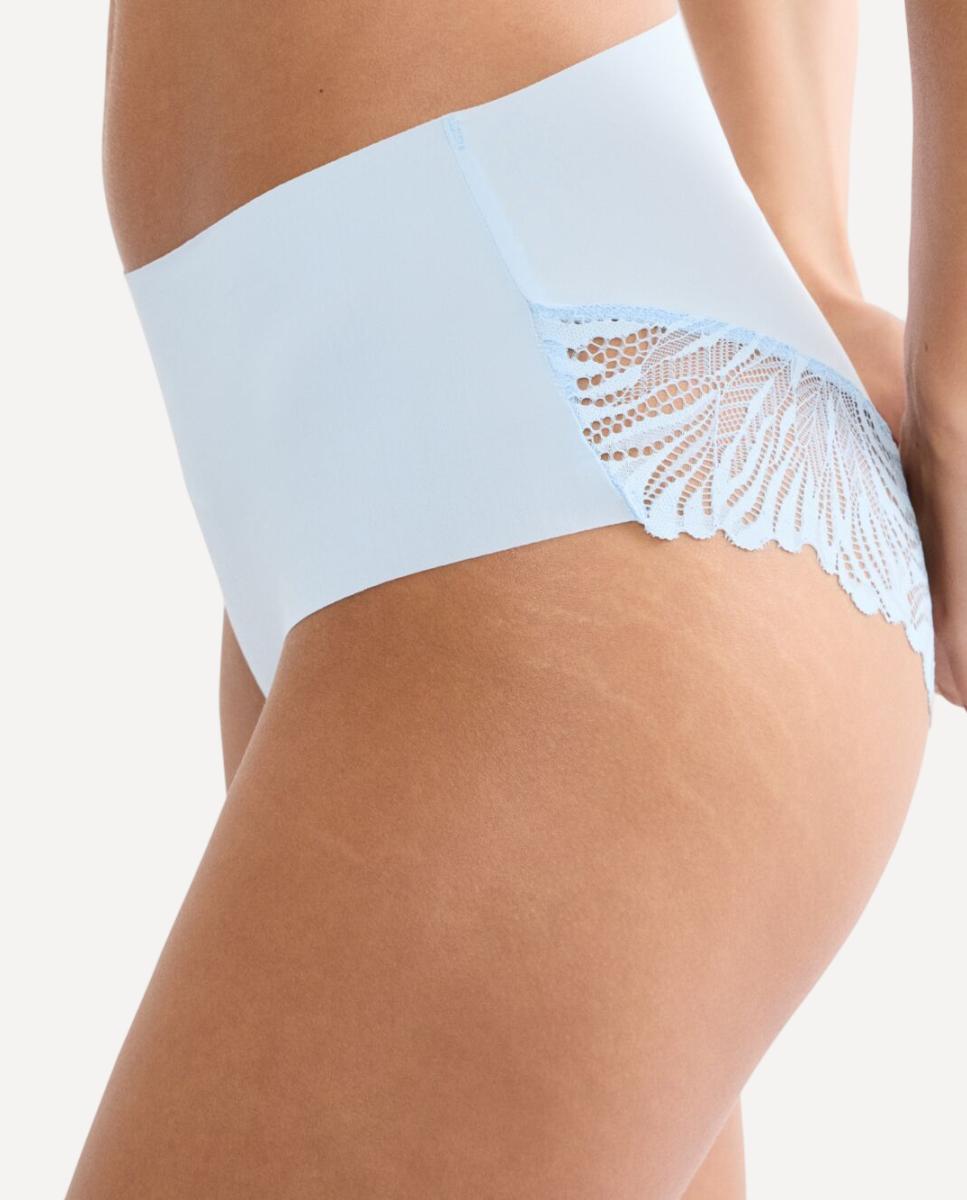 Cueca Maxi com Renda Elástica Decorativa e Corte Refinado, Confecionada em Microfibra Sustentável Azul-claro-3