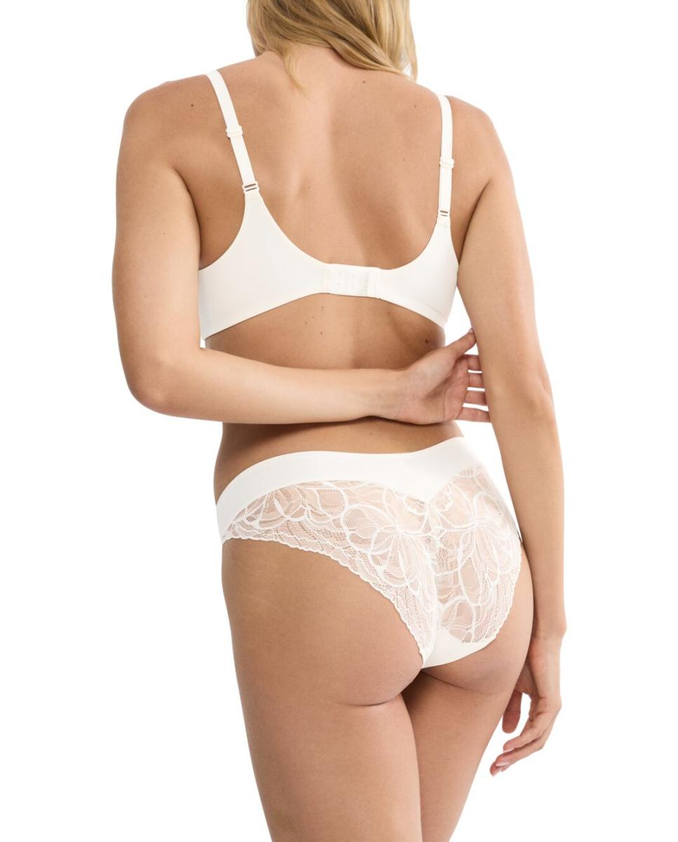 Cueca Body Make Up Illusion Lace de Cobertura Média e Perna Alta Cru-2