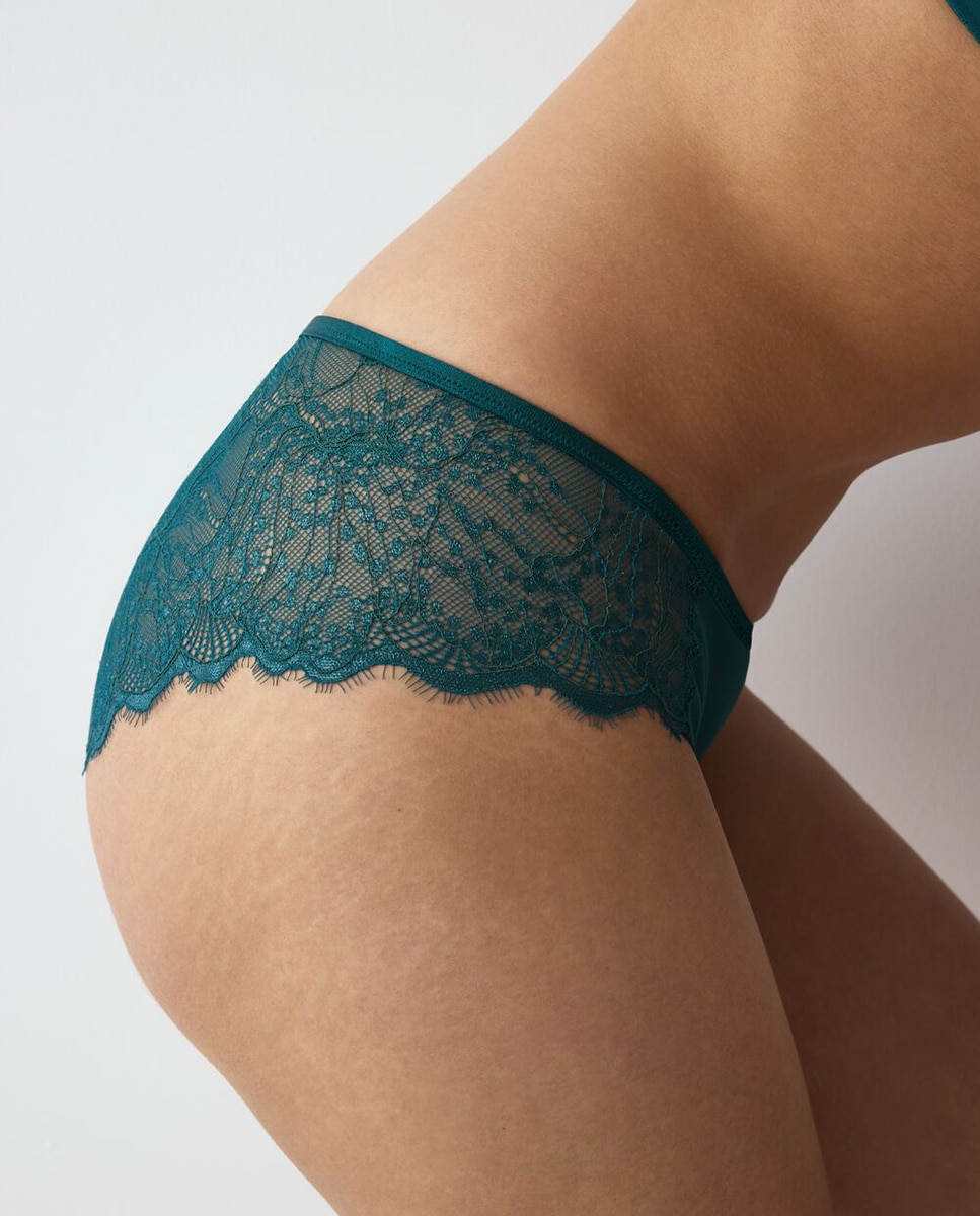 Cueca Hipster em Renda Ligeira Verde-escuro-3