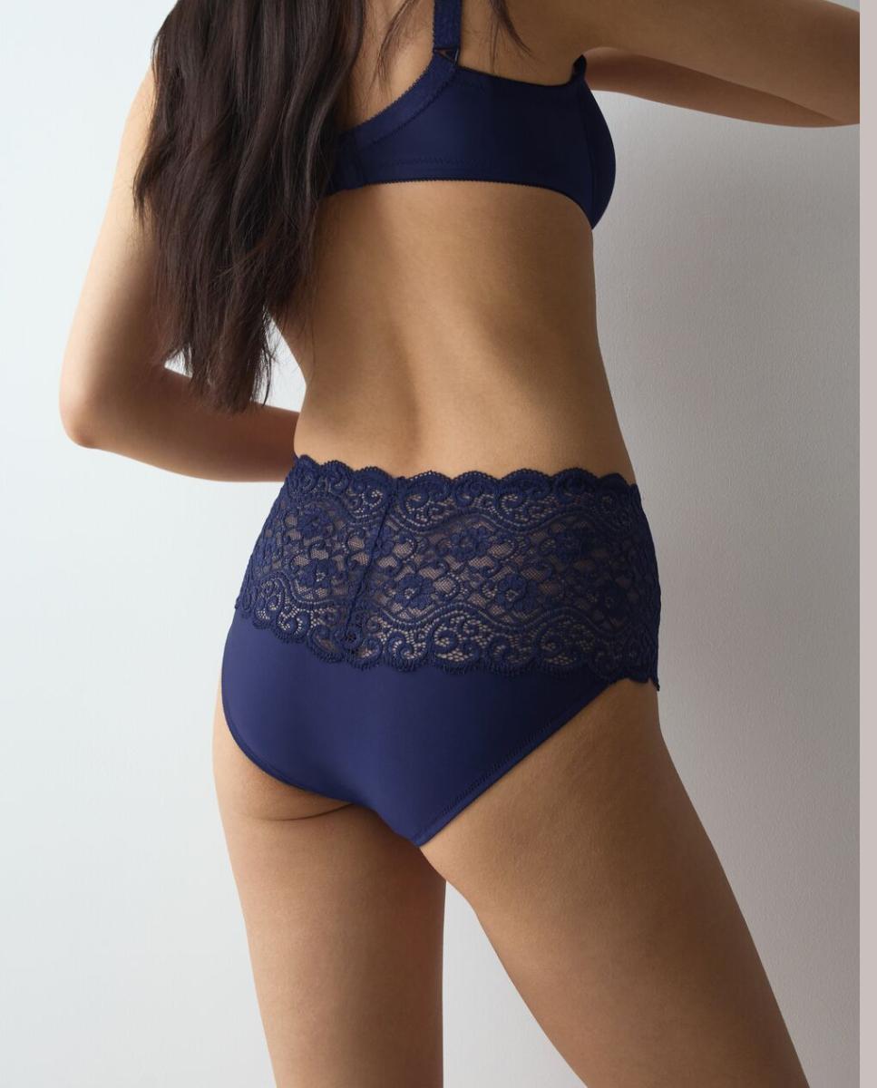 Cueca de Cintura Subida Clássica de Renda Azul-índigo-2