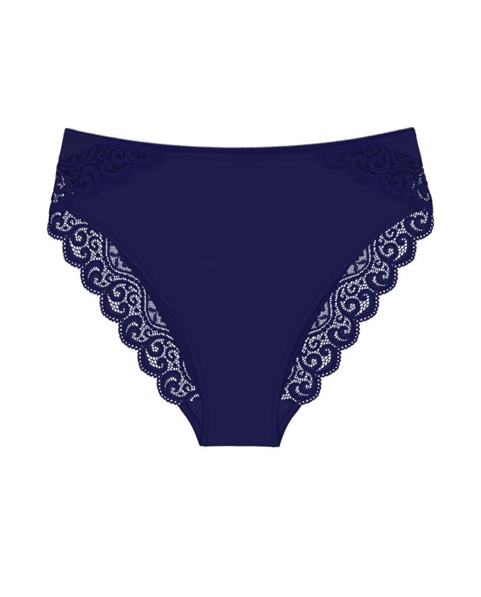 Cueca com Detalhes de Renda de Microfibra e Cobertura Média Azul-índigo-4