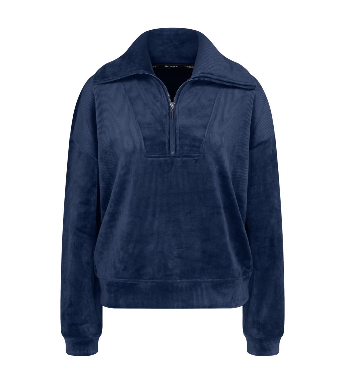 Sweatshirt Aconchegante em Tecido Canelado de Veludo com Tacto Felpudo Azul-marinho-4