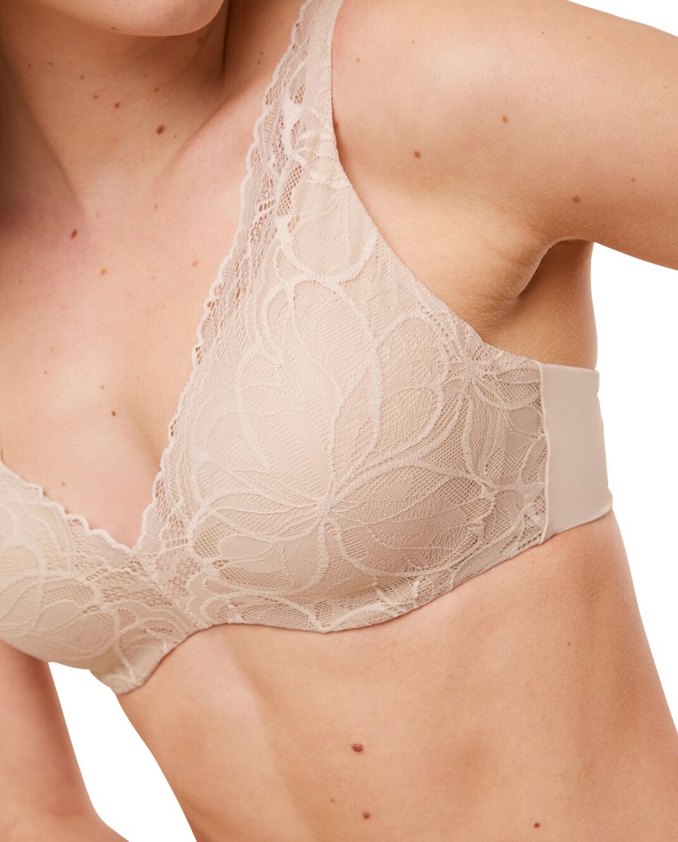 Soutien Body Make Up Illusion Lace de Decote Profundo com Aro Flexível e Foam Bege-3