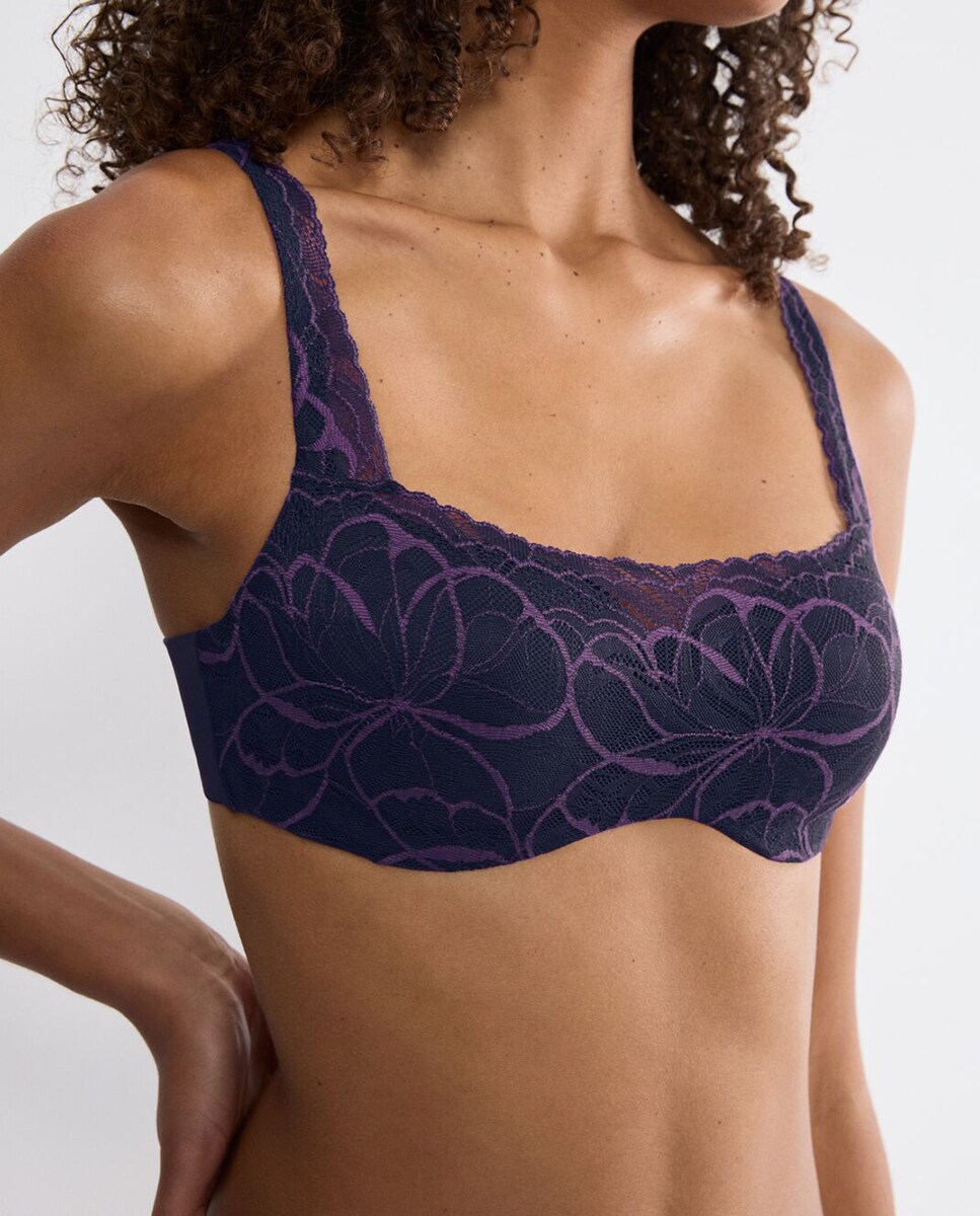 Soutien Body Make Up Illusion Lace Balconette com Aro Flexível e Foam Lilás-1