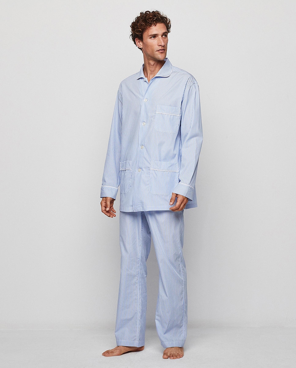 Pijama comprido de homem Mirto de tecido azul Azul-claro-1