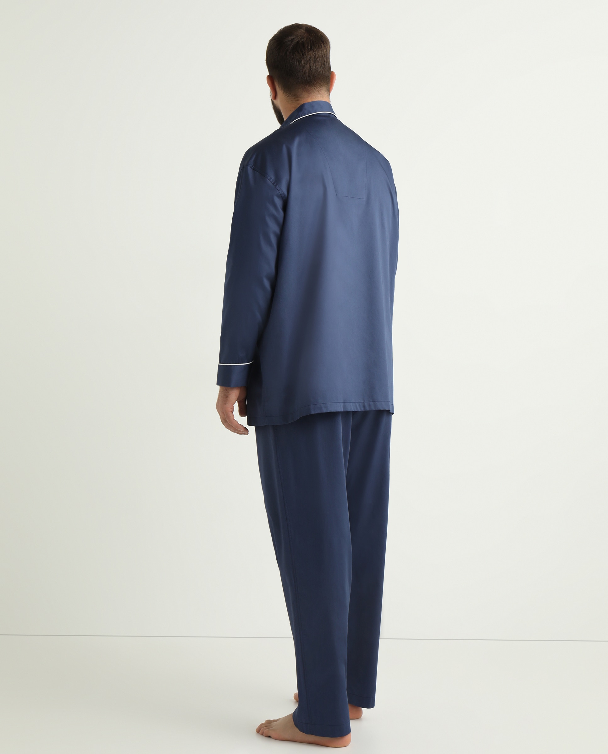 Pijama comprido de homem Mirto de tecido liso azul tamanhos grandes Azul-marinho-2