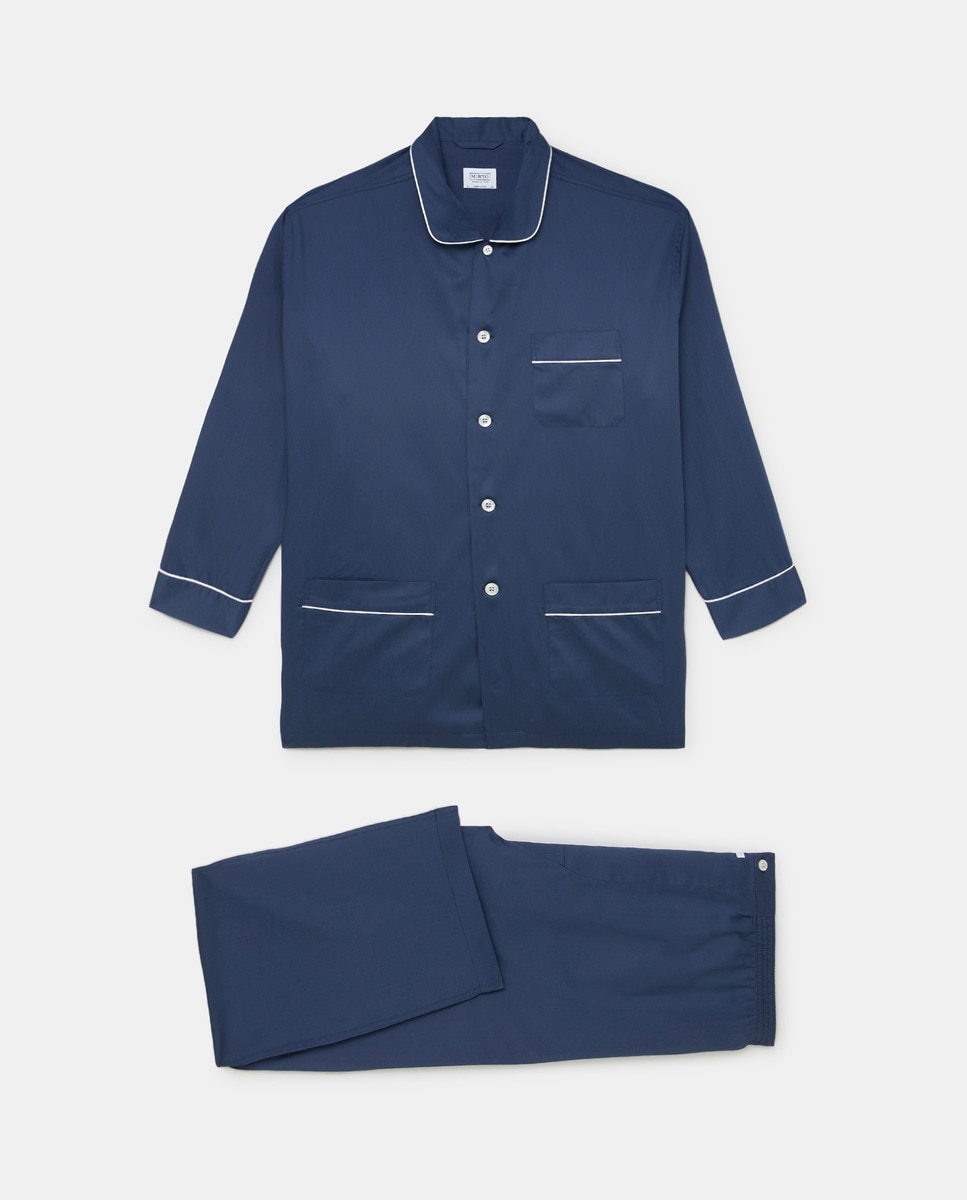 Pijama comprido de homem Mirto de tecido liso azul tamanhos grandes Azul-marinho-3