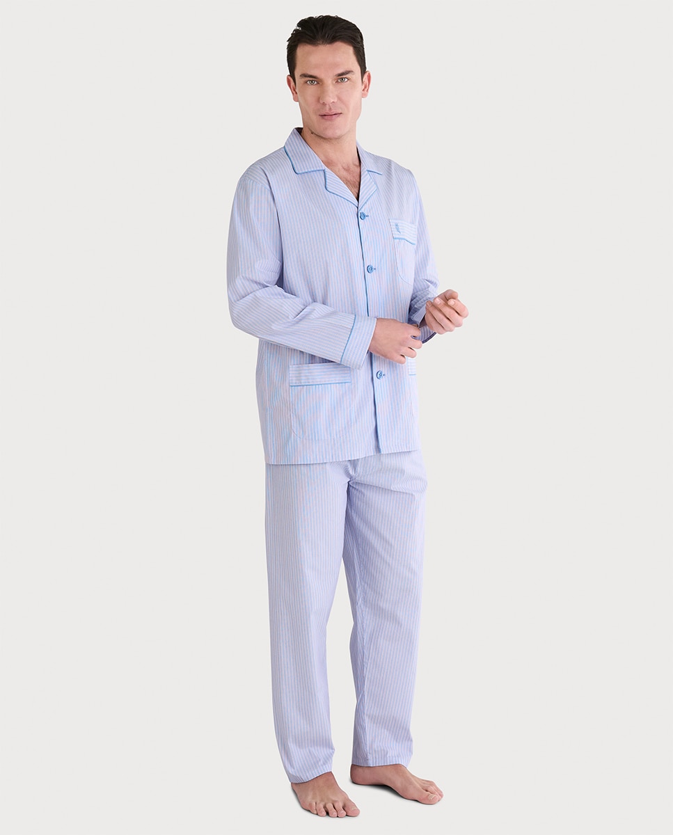 Imagen 0 de Pijama tela largo solapa Azul