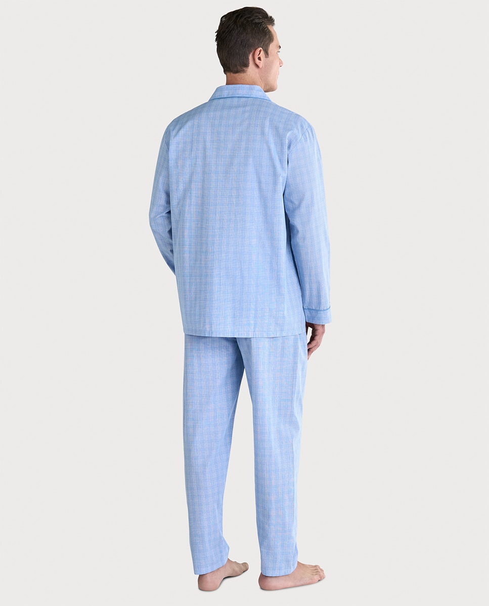 Pijama de Tecido Comprido com Aba Azul-celeste-2