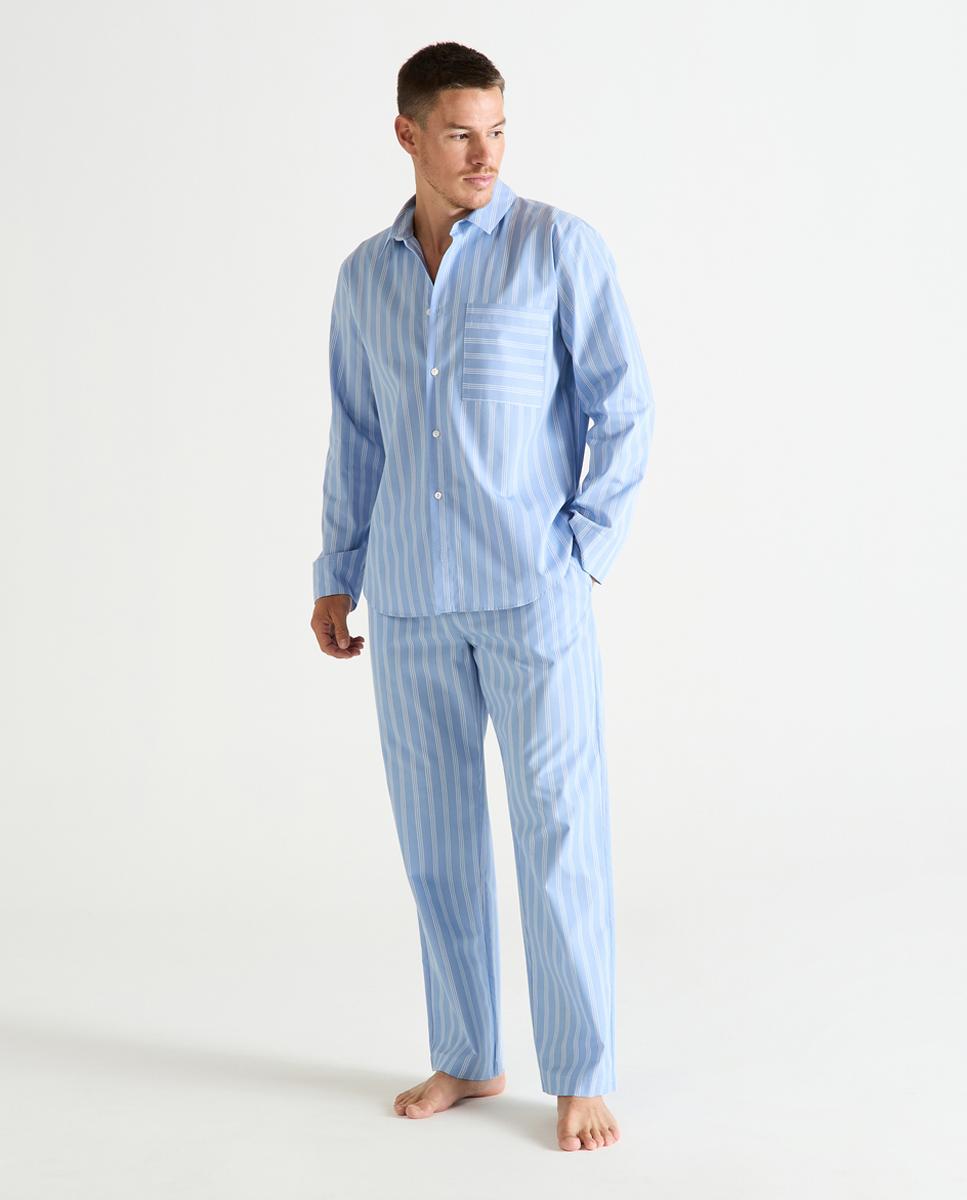 Imagem 0 de Pijama Comprido de Algodão e Popelina com Manga Comprida e Estampado às Riscas