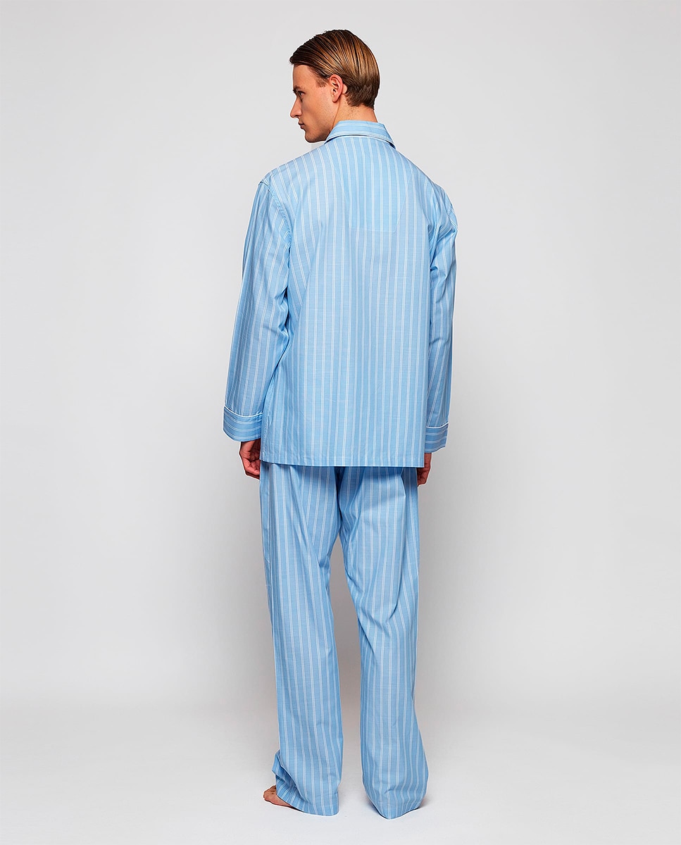 Pijama Comprido às Riscas Azul-claro-2