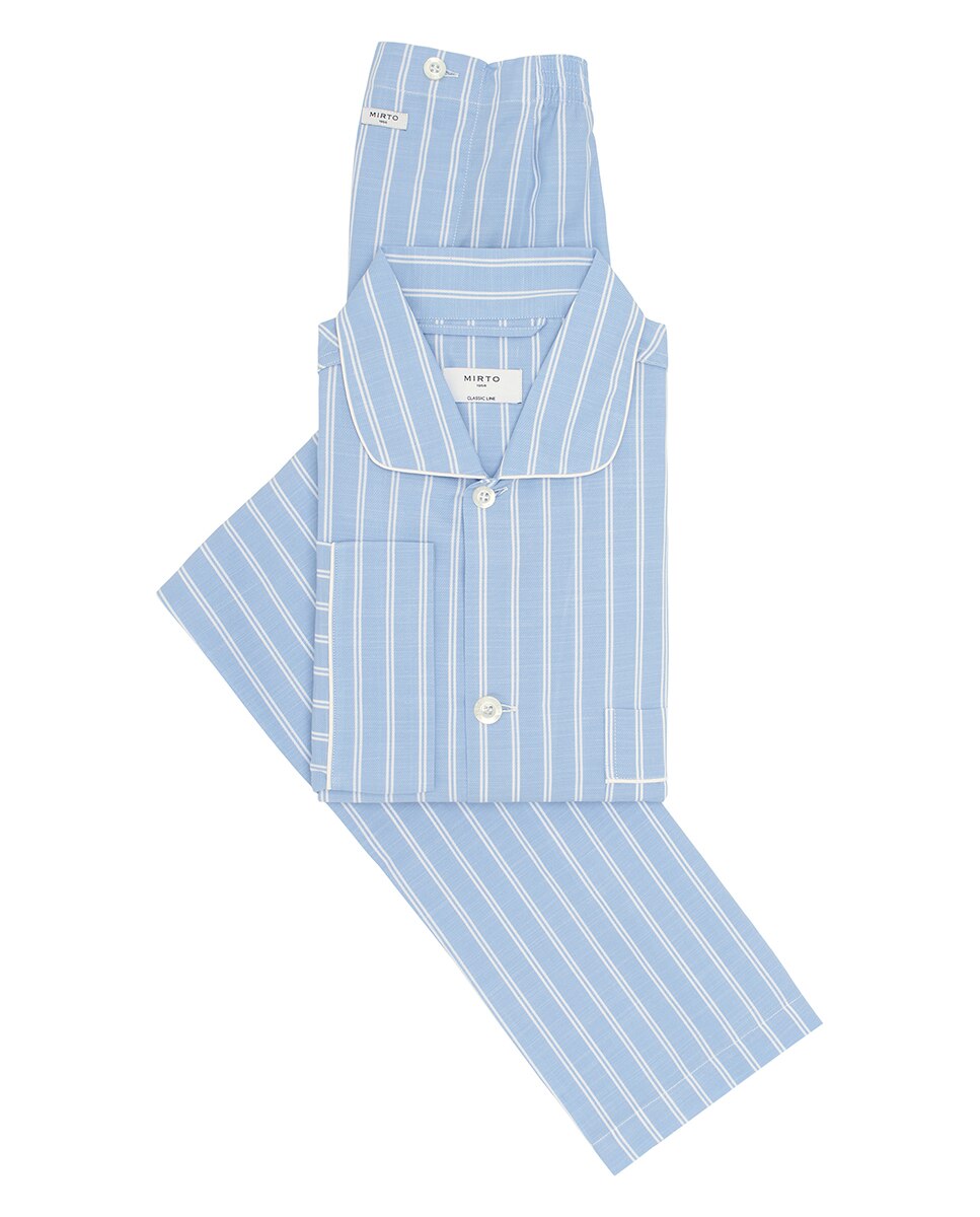 Pijama Comprido às Riscas Azul-claro-3